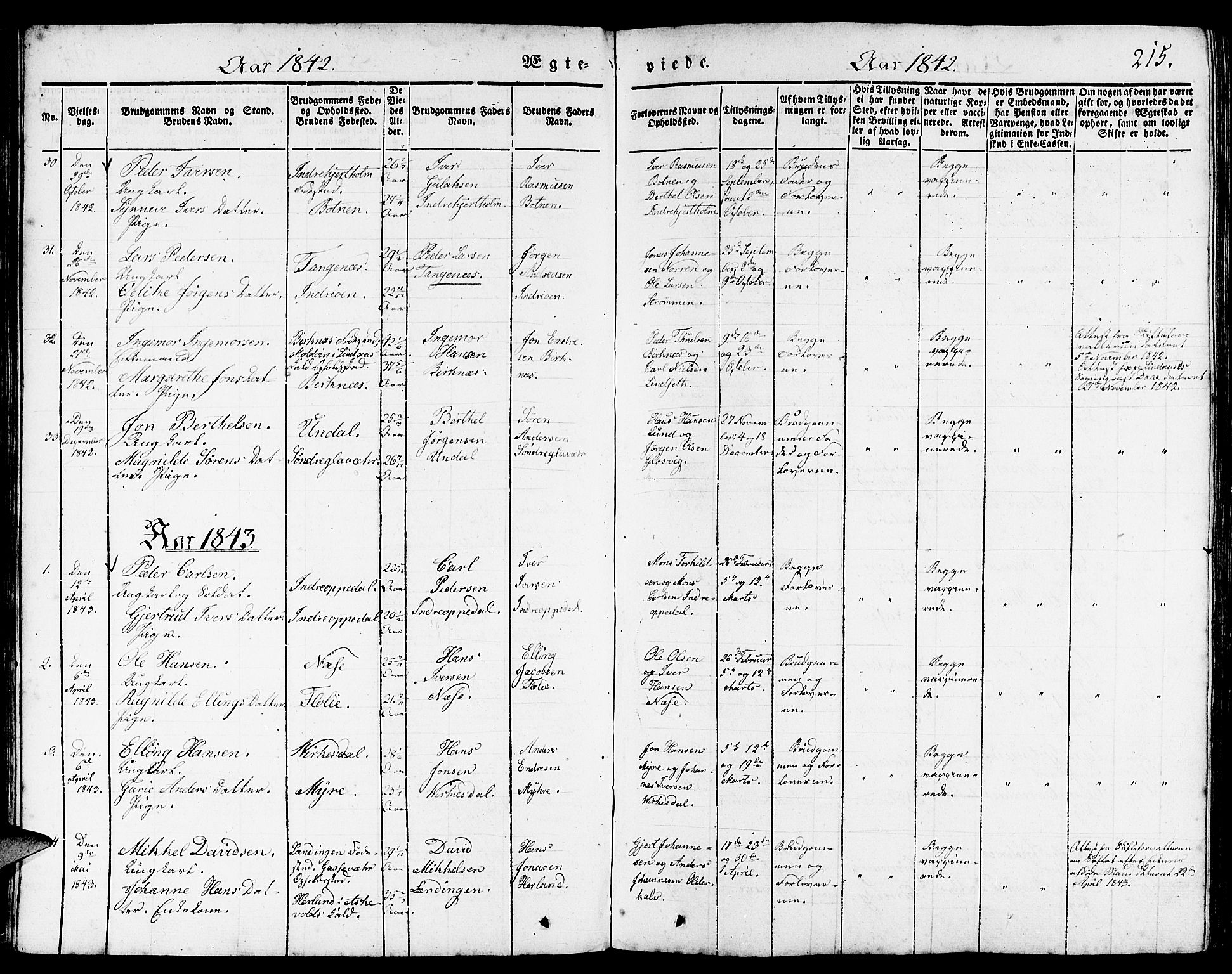 Gulen sokneprestembete, SAB/A-80201/H/Haa/Haaa/L0020: Parish register (official) no. A 20, 1837-1847, p. 215