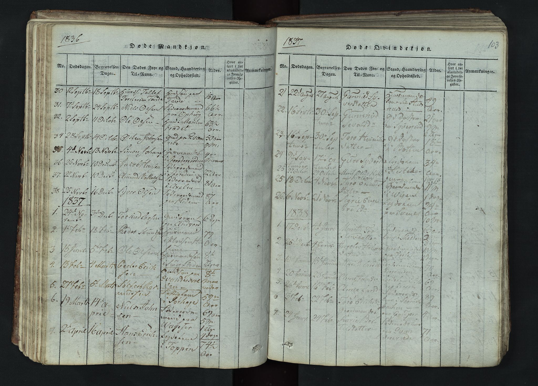 Lom prestekontor, SAH/PREST-070/L/L0002: Parish register (copy) no. 2, 1815-1844, p. 103