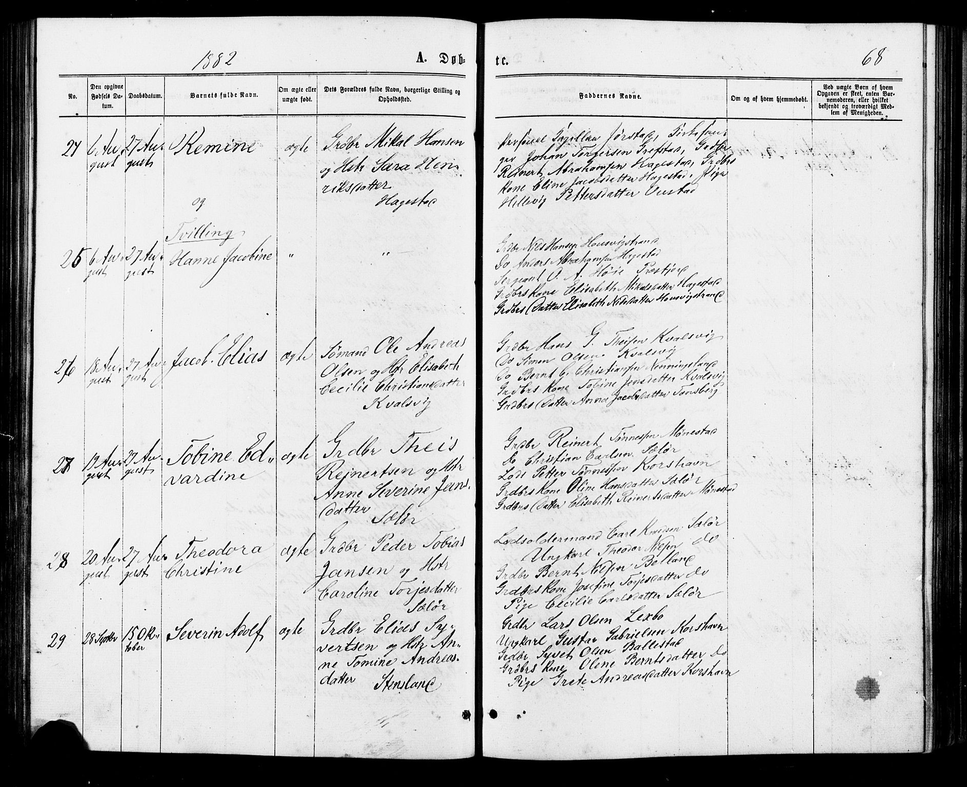 Lyngdal sokneprestkontor, SAK/1111-0029/F/Fa/Faa/L0003: Parish register (official) no. A 3, 1871-1882, p. 68