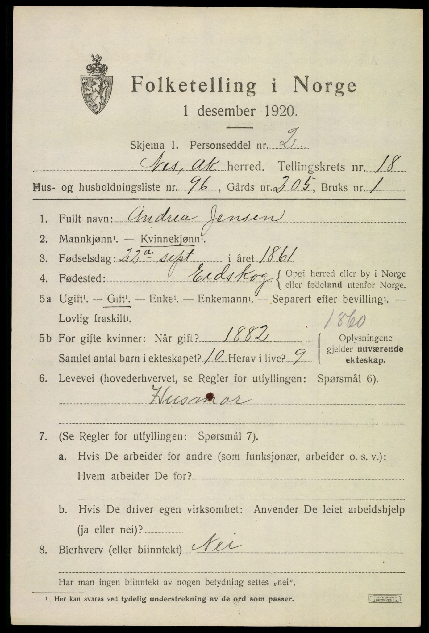 SAO, 1920 census for Nes, 1920, p. 18894