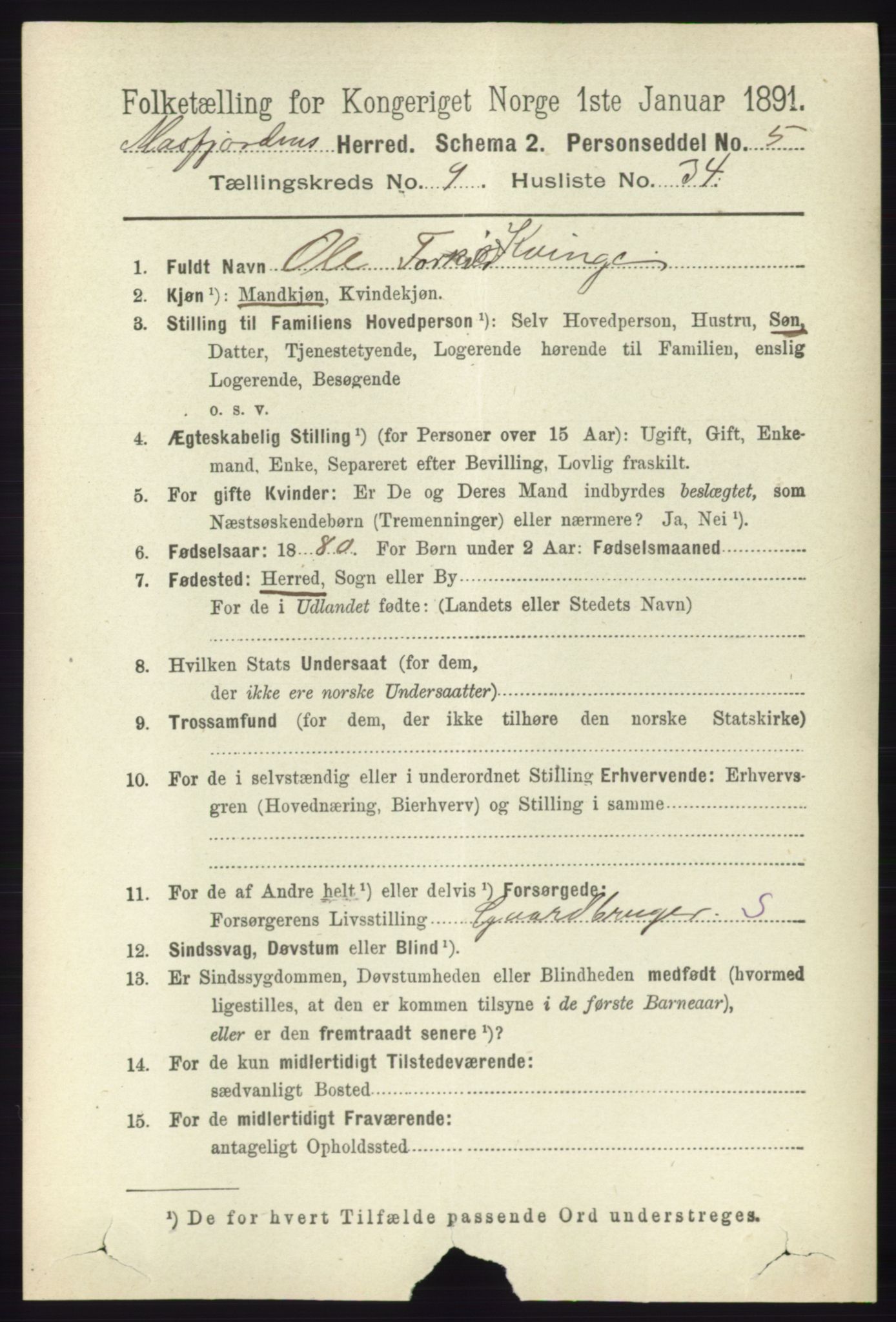 RA, 1891 census for 1266 Masfjorden, 1891, p. 1965