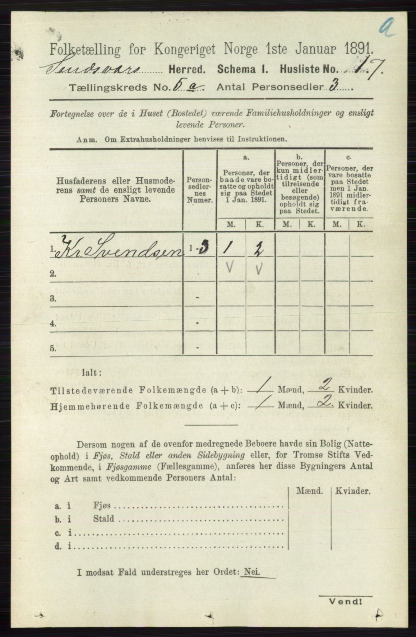 RA, 1891 census for 0629 Sandsvær, 1891, p. 2458