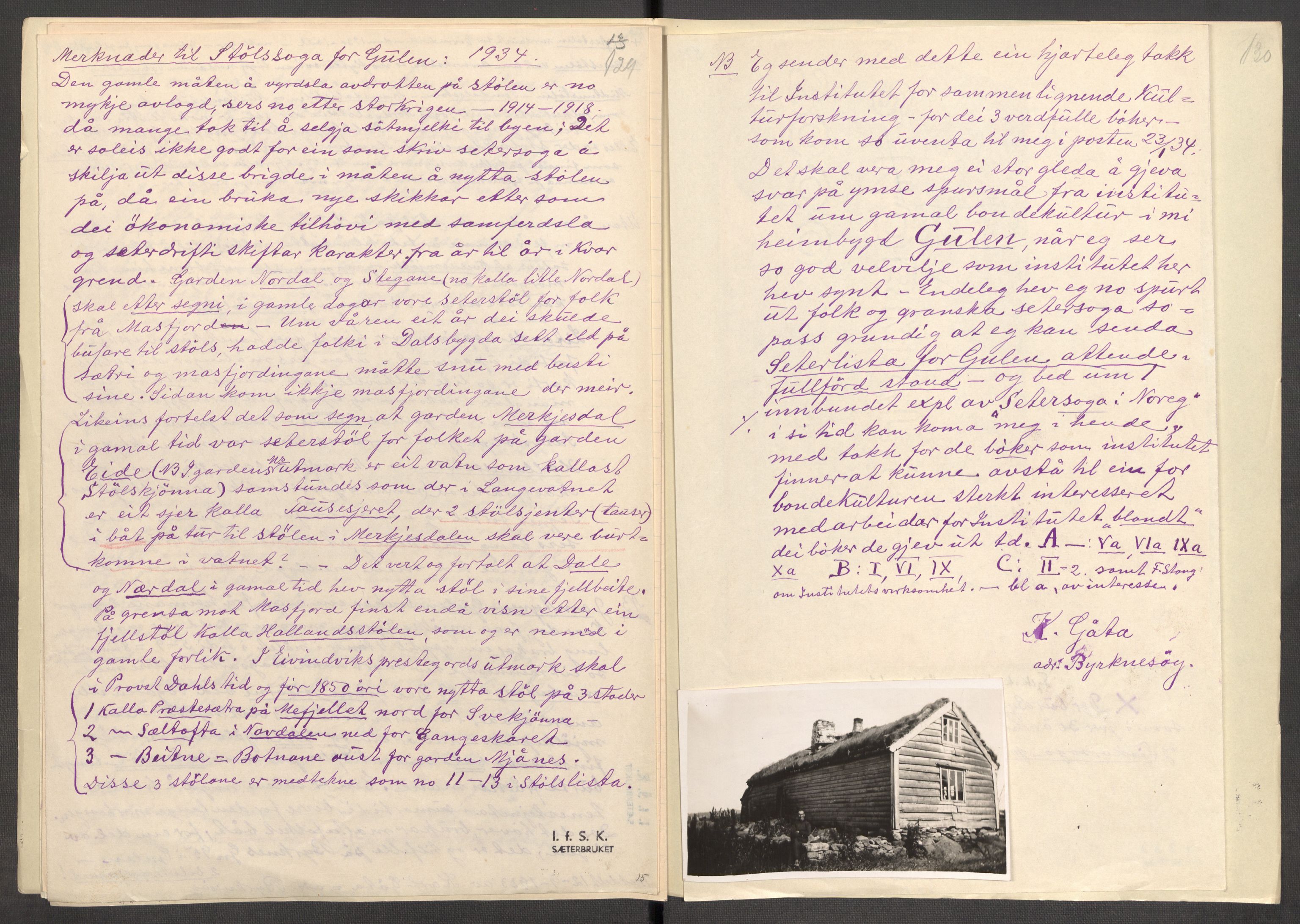 Instituttet for sammenlignende kulturforskning, AV/RA-PA-0424/F/Fc/L0011/0002: Eske B11: / Sogn og Fjordane (perm XXIX), 1934-1937, p. 130