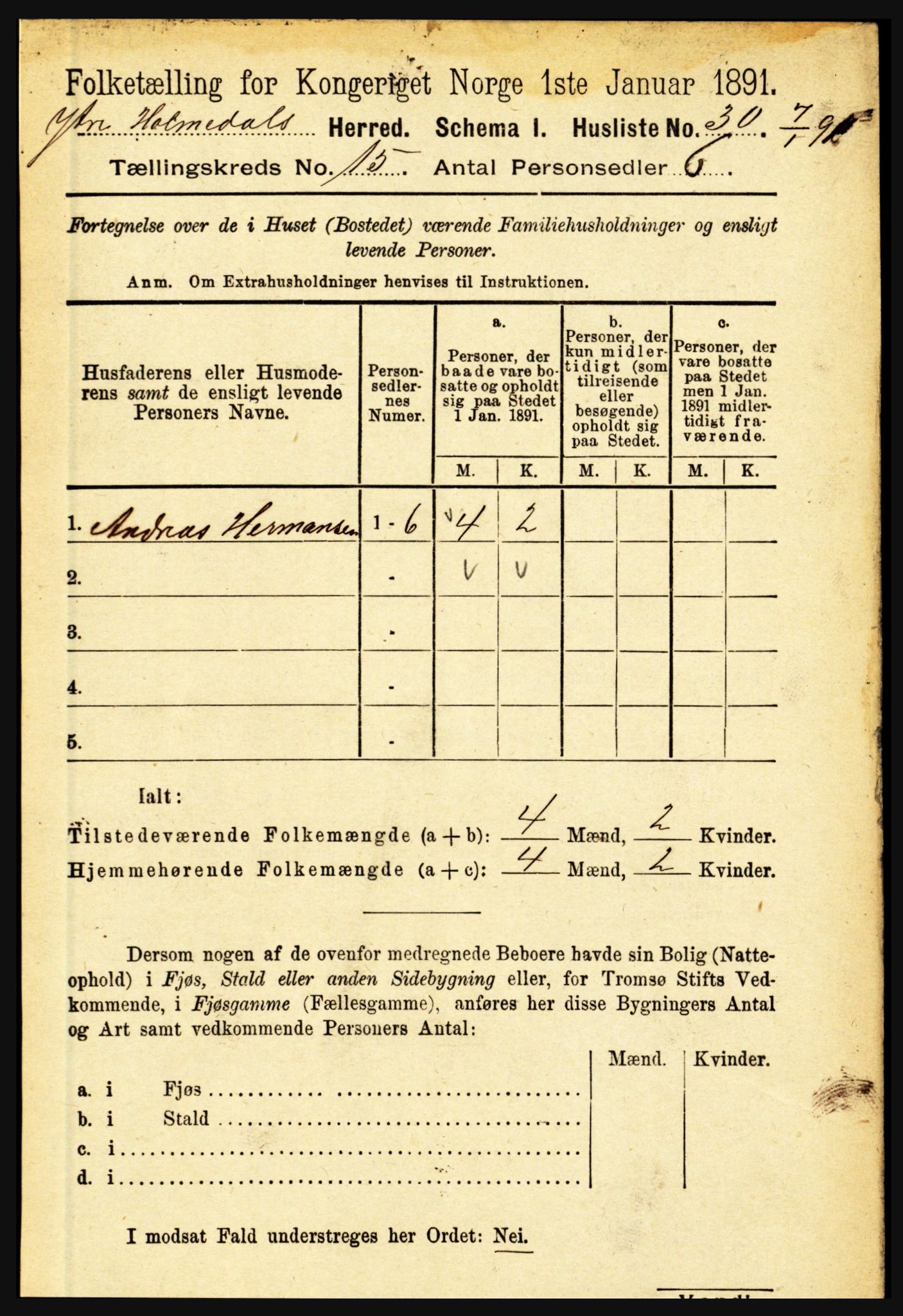 RA, 1891 census for 1429 Ytre Holmedal, 1891, p. 3986