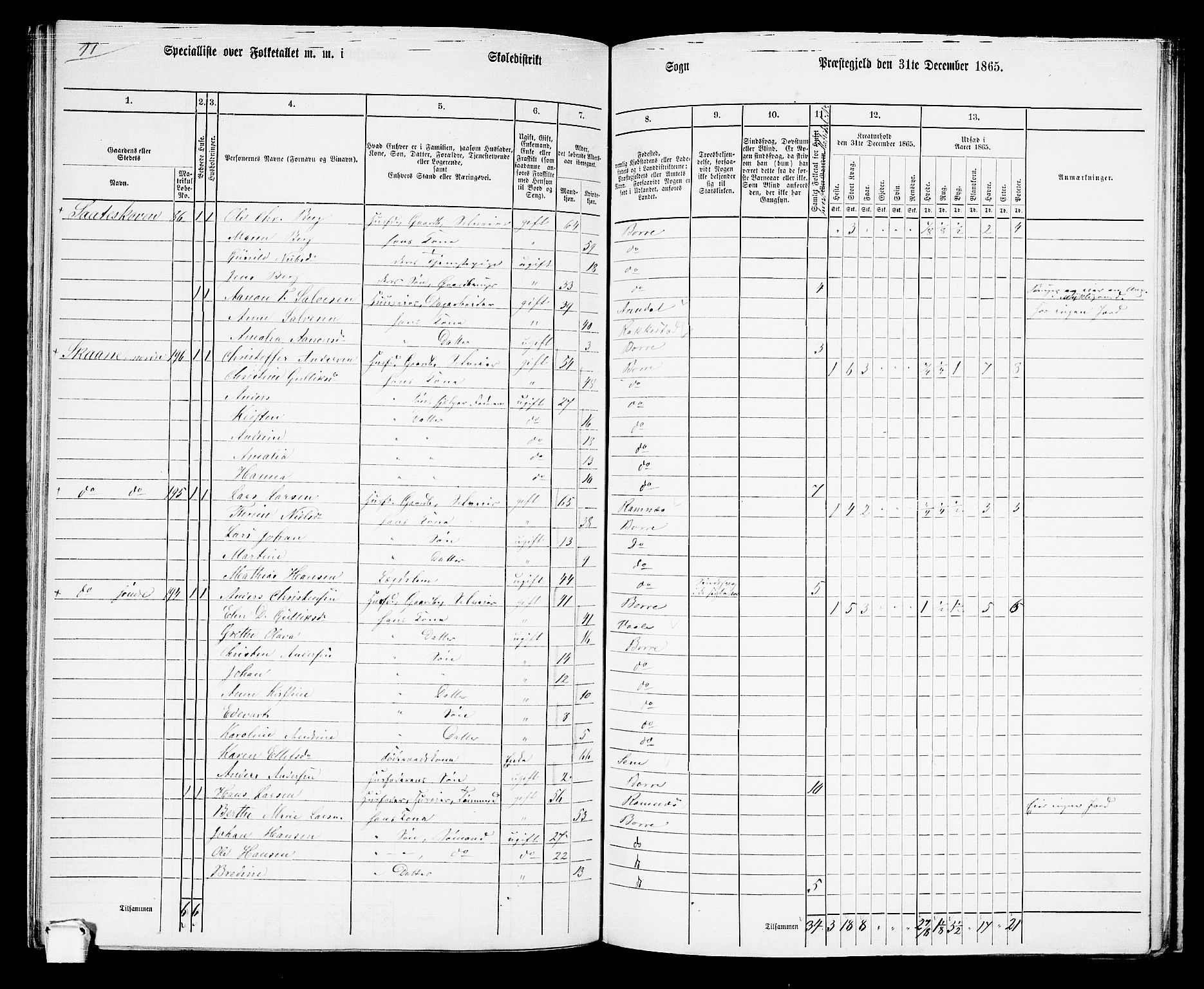 RA, 1865 census for Borre, 1865, p. 144