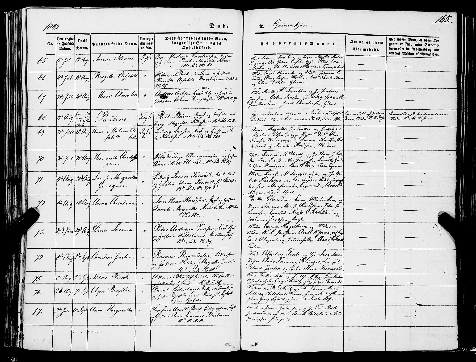 Domkirken sokneprestembete, SAB/A-74801/H/Haa/L0019: Parish register (official) no. B 2, 1841-1851, p. 165