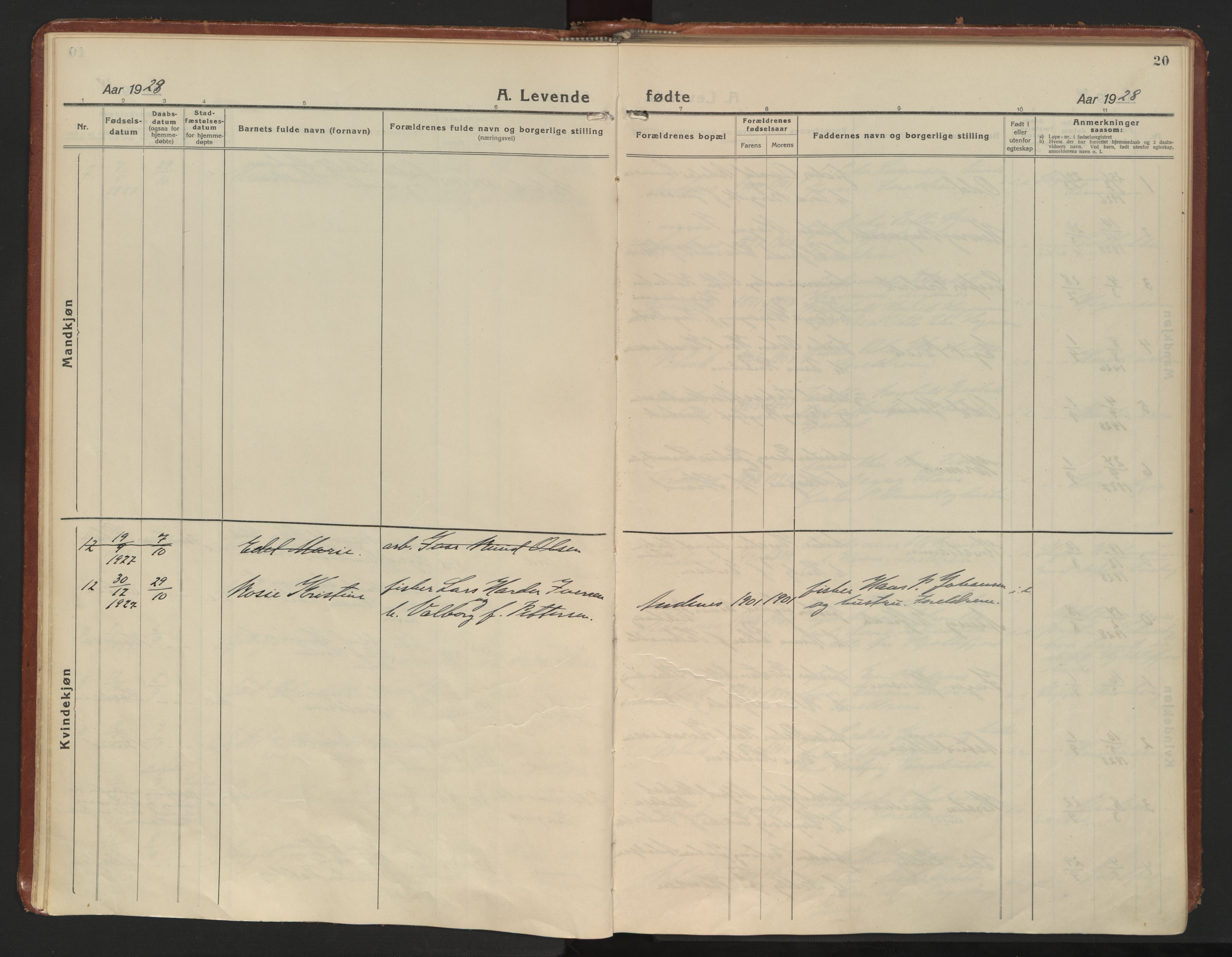 Ministerialprotokoller, klokkerbøker og fødselsregistre - Nordland, AV/SAT-A-1459/899/L1441: Parish register (official) no. 899A09, 1923-1939, p. 20