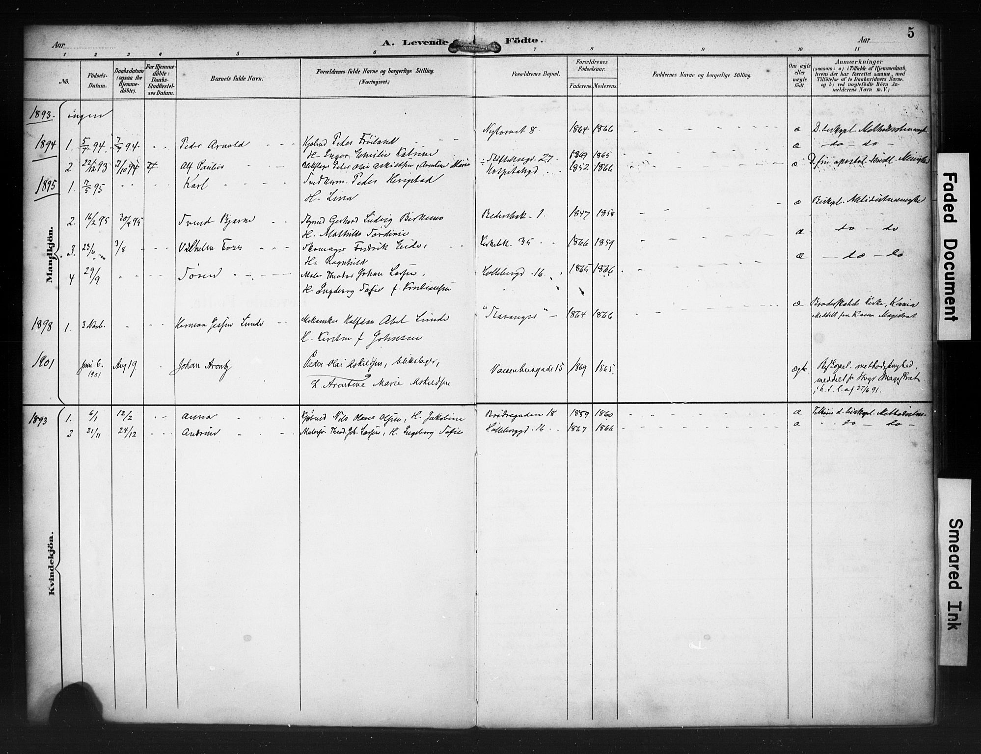 St. Petri sokneprestkontor, AV/SAST-A-101813/001/30/30BA/L0020: Parish register (official) no. A 18, 1893-1928, p. 5