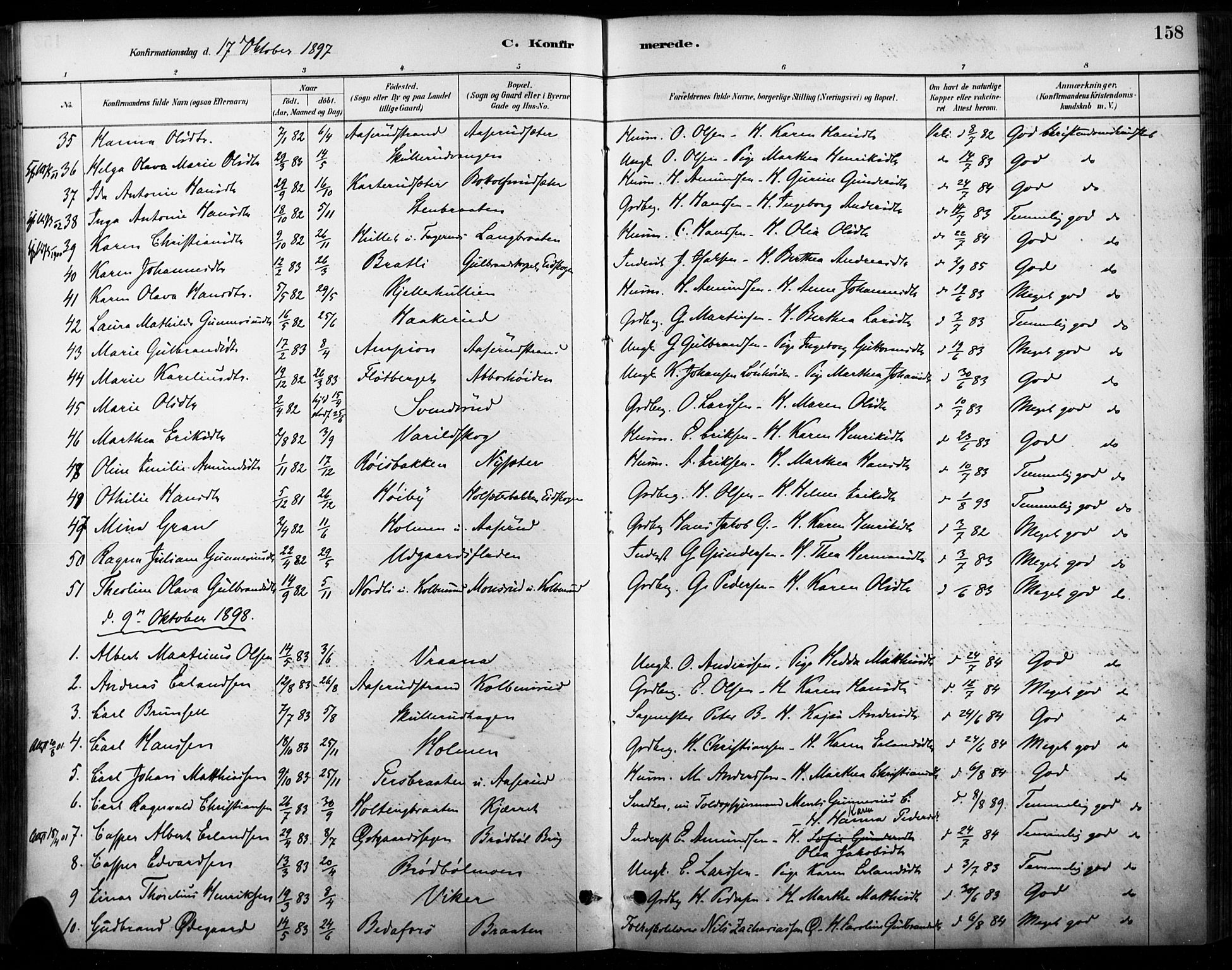 Vinger prestekontor, AV/SAH-PREST-024/H/Ha/Haa/L0015: Parish register (official) no. 15, 1881-1900, p. 158