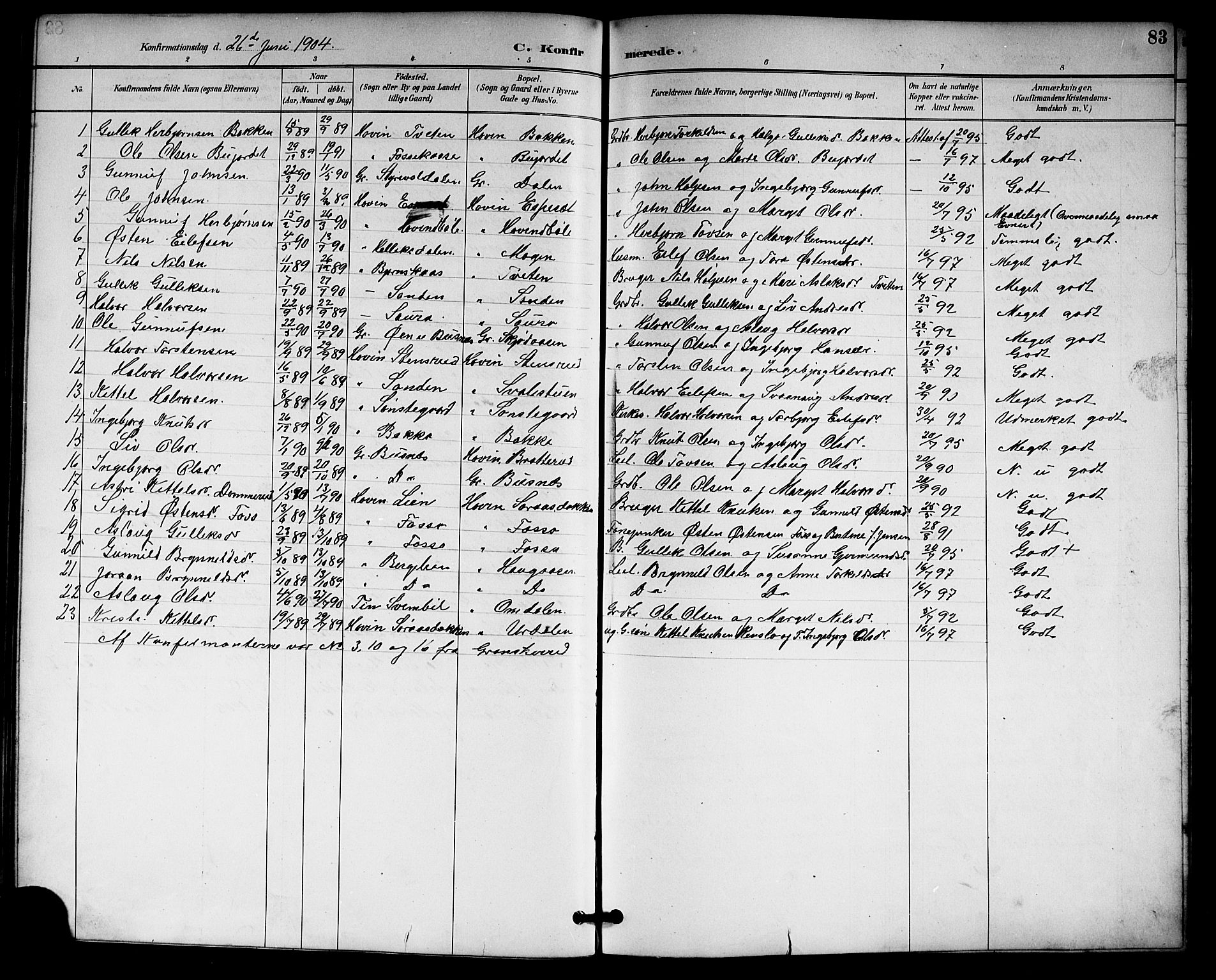 Gransherad kirkebøker, SAKO/A-267/G/Gb/L0003: Parish register (copy) no. II 3, 1887-1921, p. 83