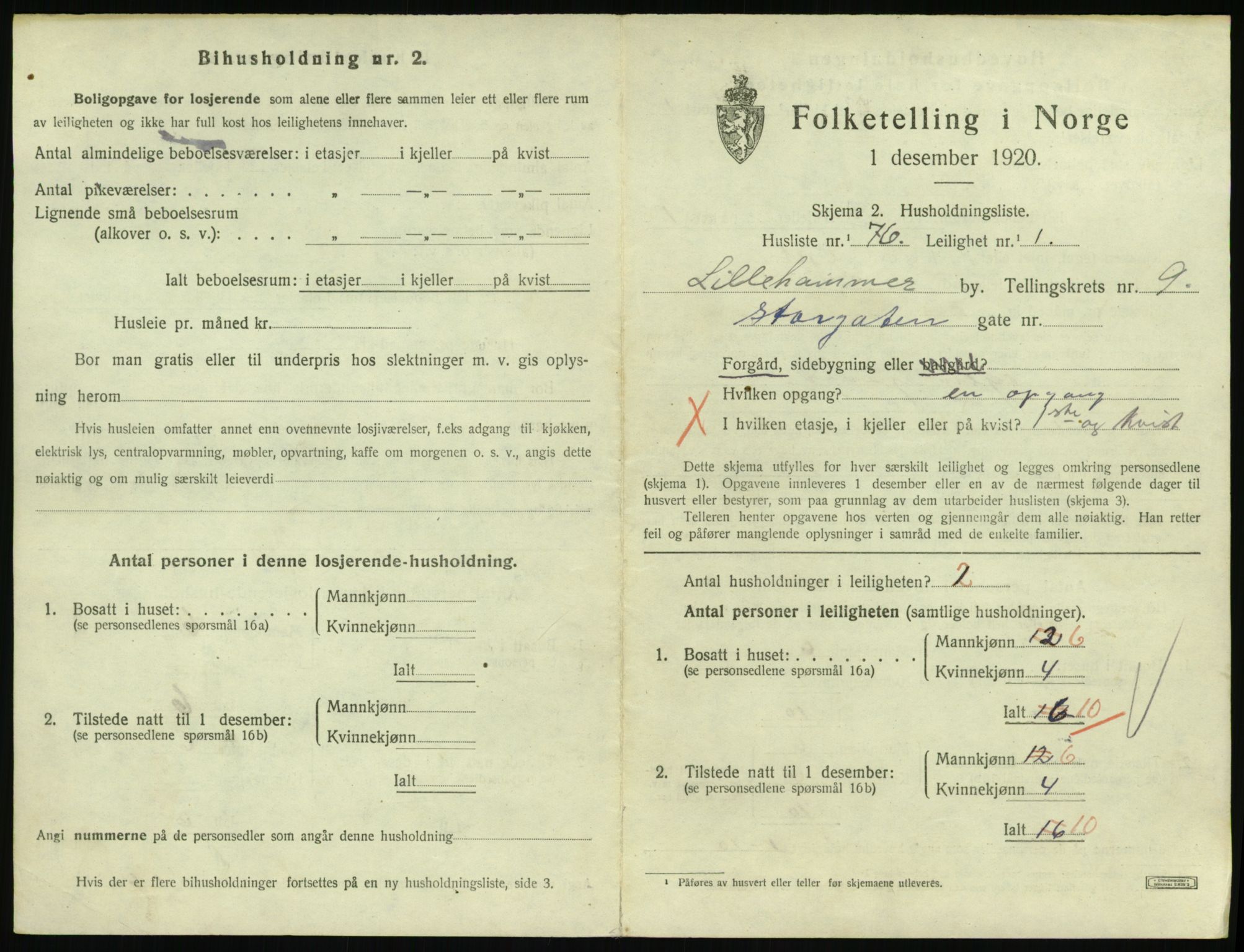 SAH, 1920 census for Lillehammer, 1920, p. 3296