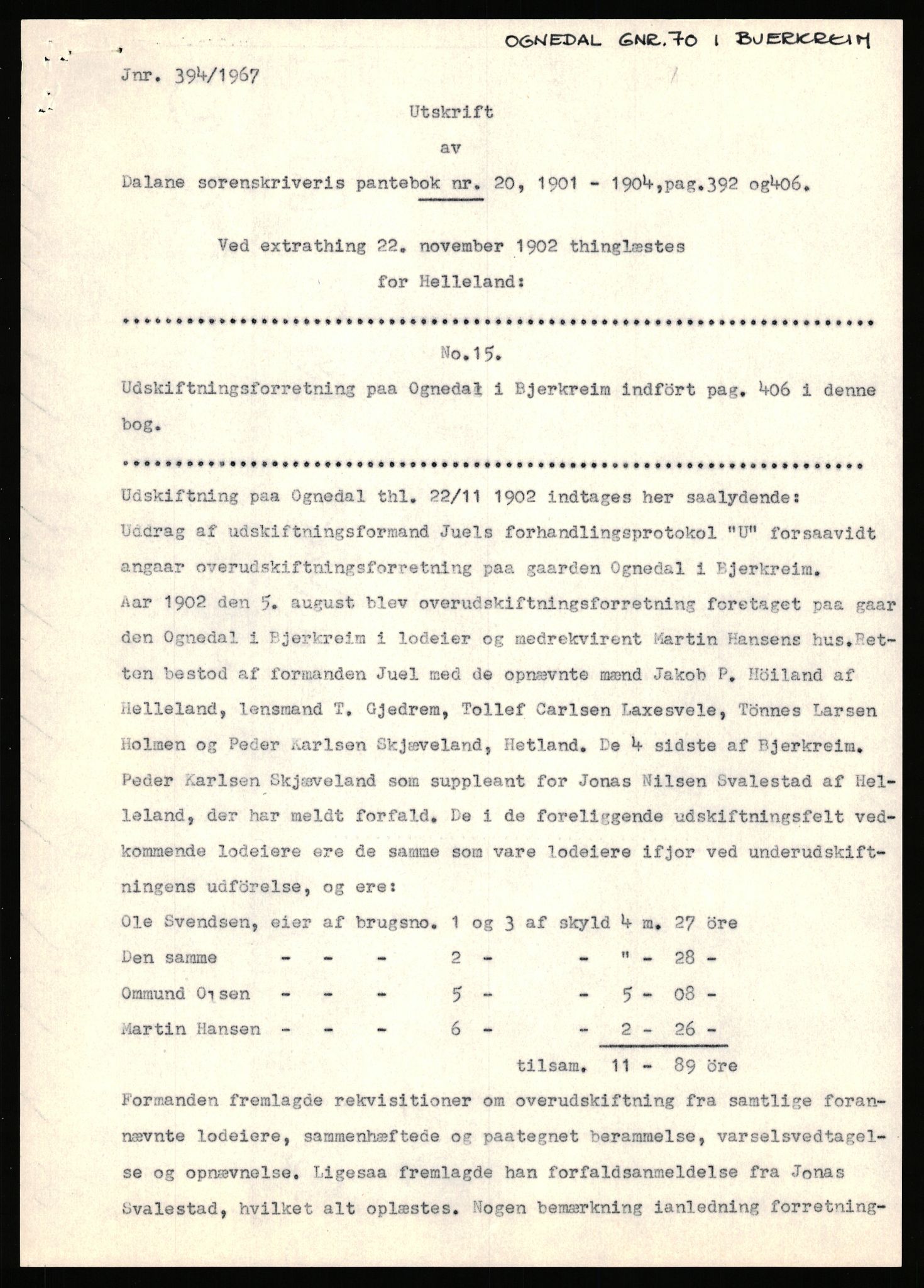 Statsarkivet i Stavanger, SAST/A-101971/03/Y/Yj/L0065: Avskrifter sortert etter gårdsnavn: Odland i Varhaug - Osnes, 1750-1930, p. 187