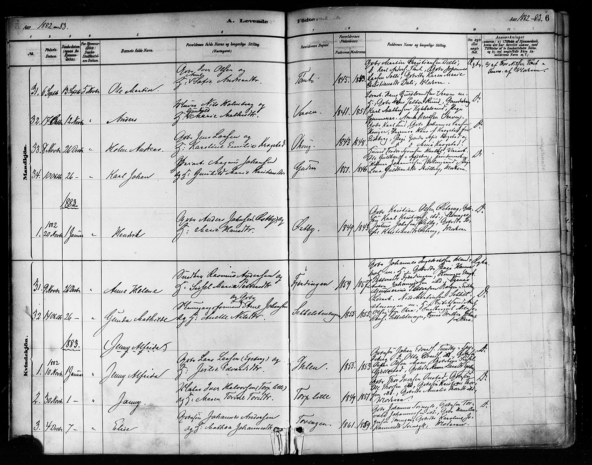 Askim prestekontor Kirkebøker, AV/SAO-A-10900/F/Fa/L0007: Parish register (official) no. 7, 1882-1897, p. 6