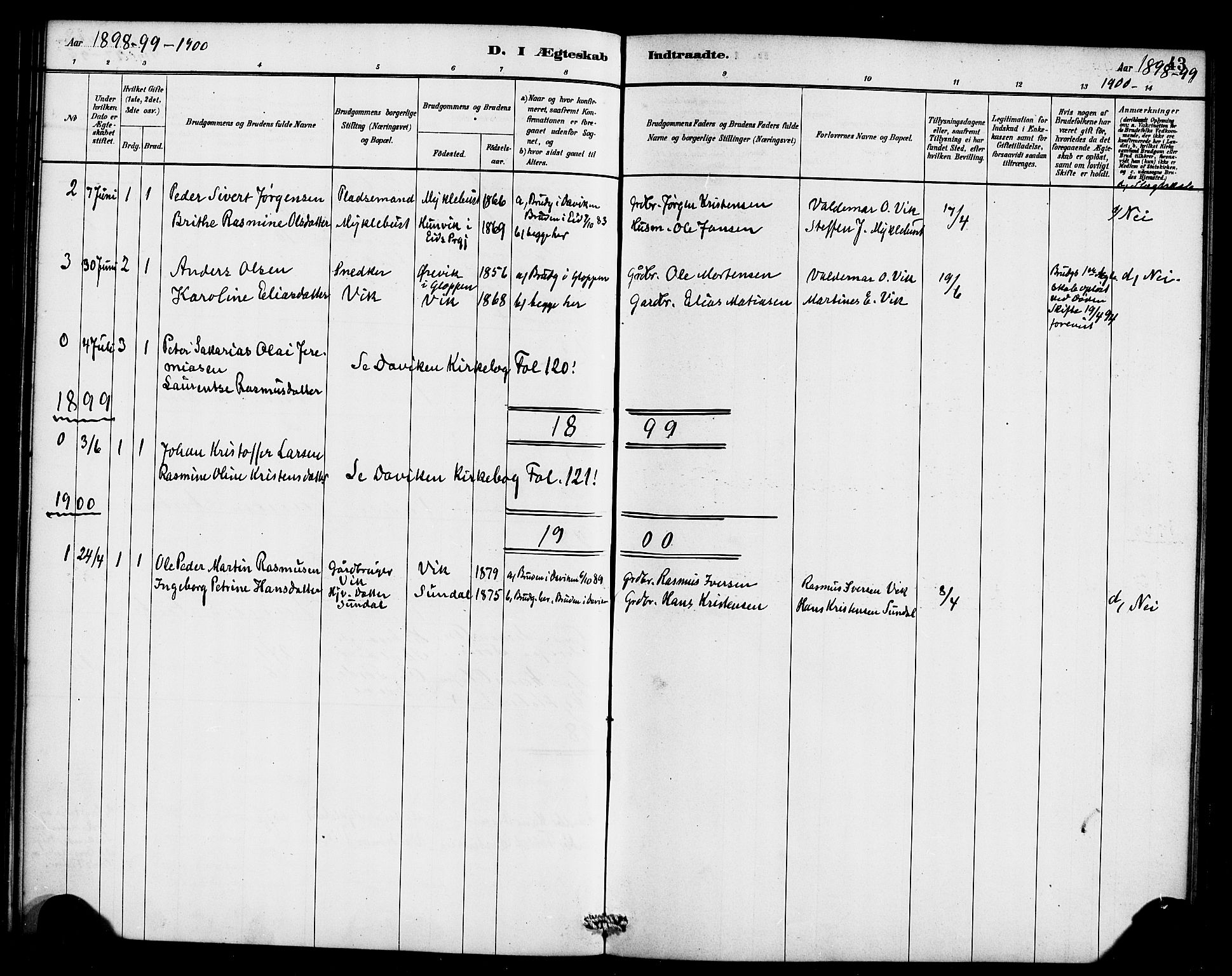 Davik sokneprestembete, AV/SAB-A-79701/H/Haa/Haae/L0001: Parish register (official) no. E 1, 1882-1900, p. 43