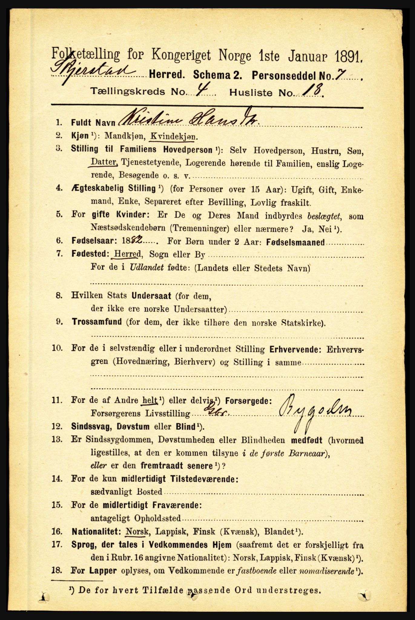 RA, 1891 census for 1842 Skjerstad, 1891, p. 1253