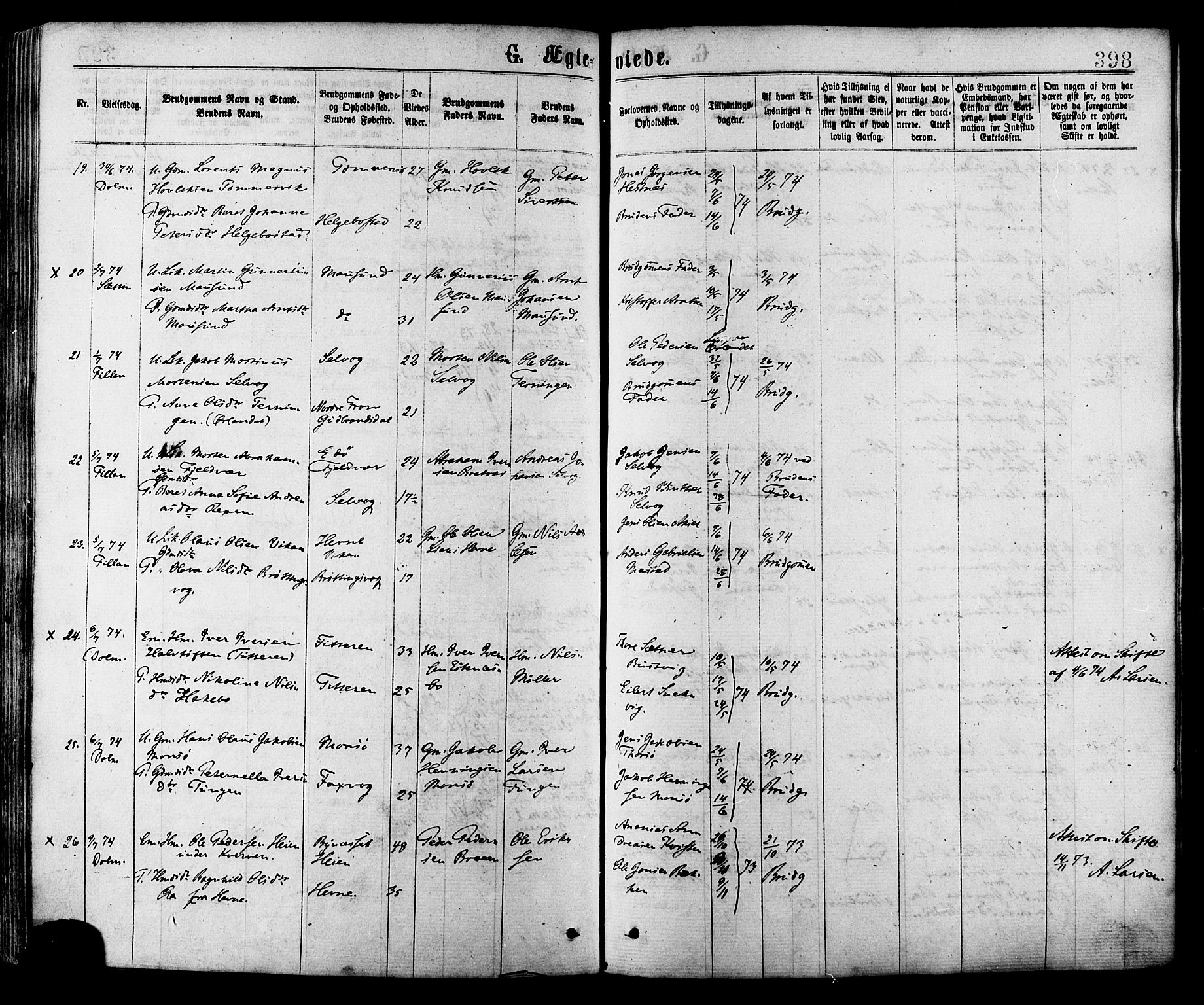 Ministerialprotokoller, klokkerbøker og fødselsregistre - Sør-Trøndelag, AV/SAT-A-1456/634/L0532: Parish register (official) no. 634A08, 1871-1881, p. 398