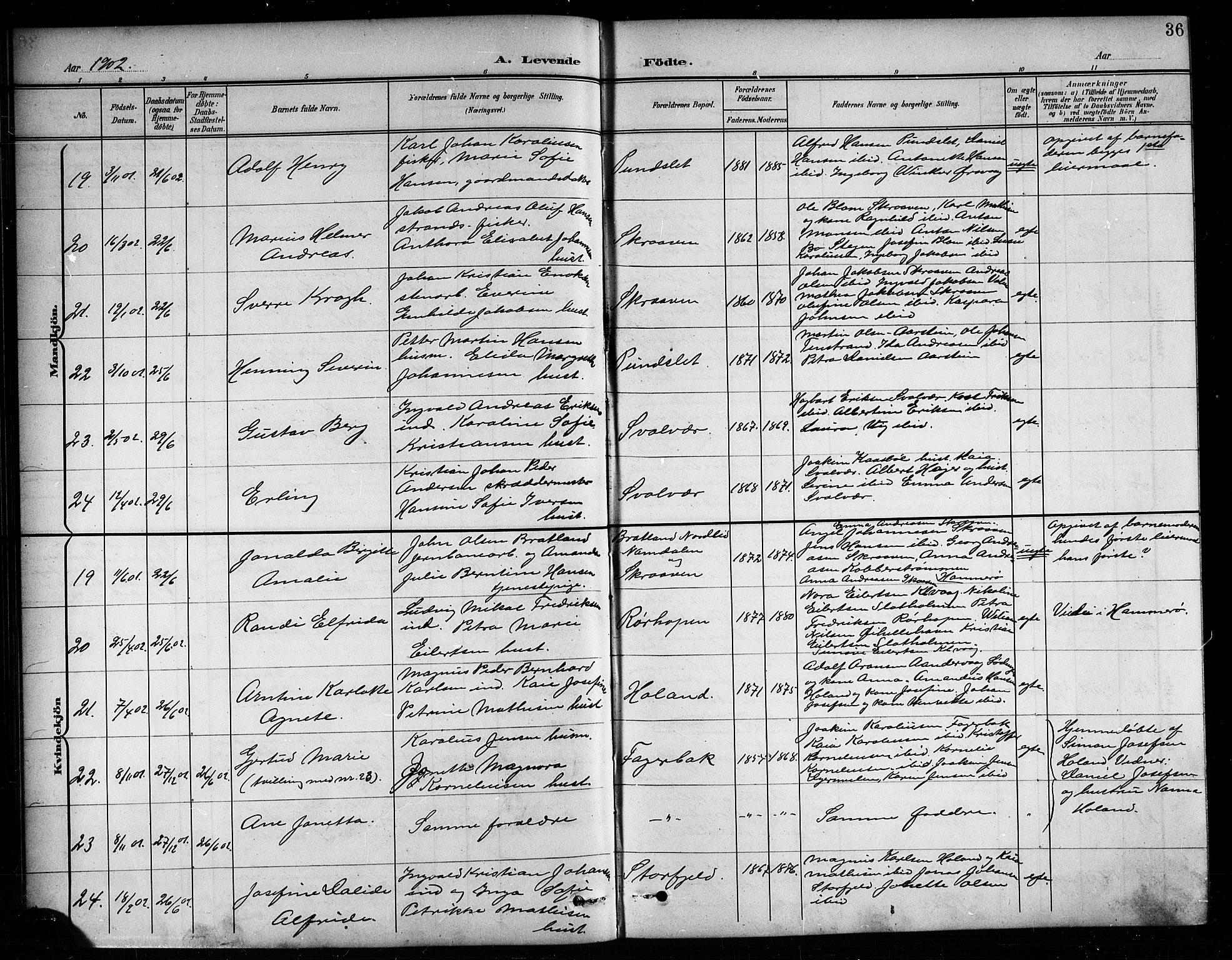 Ministerialprotokoller, klokkerbøker og fødselsregistre - Nordland, AV/SAT-A-1459/874/L1078: Parish register (copy) no. 874C07, 1900-1907, p. 36