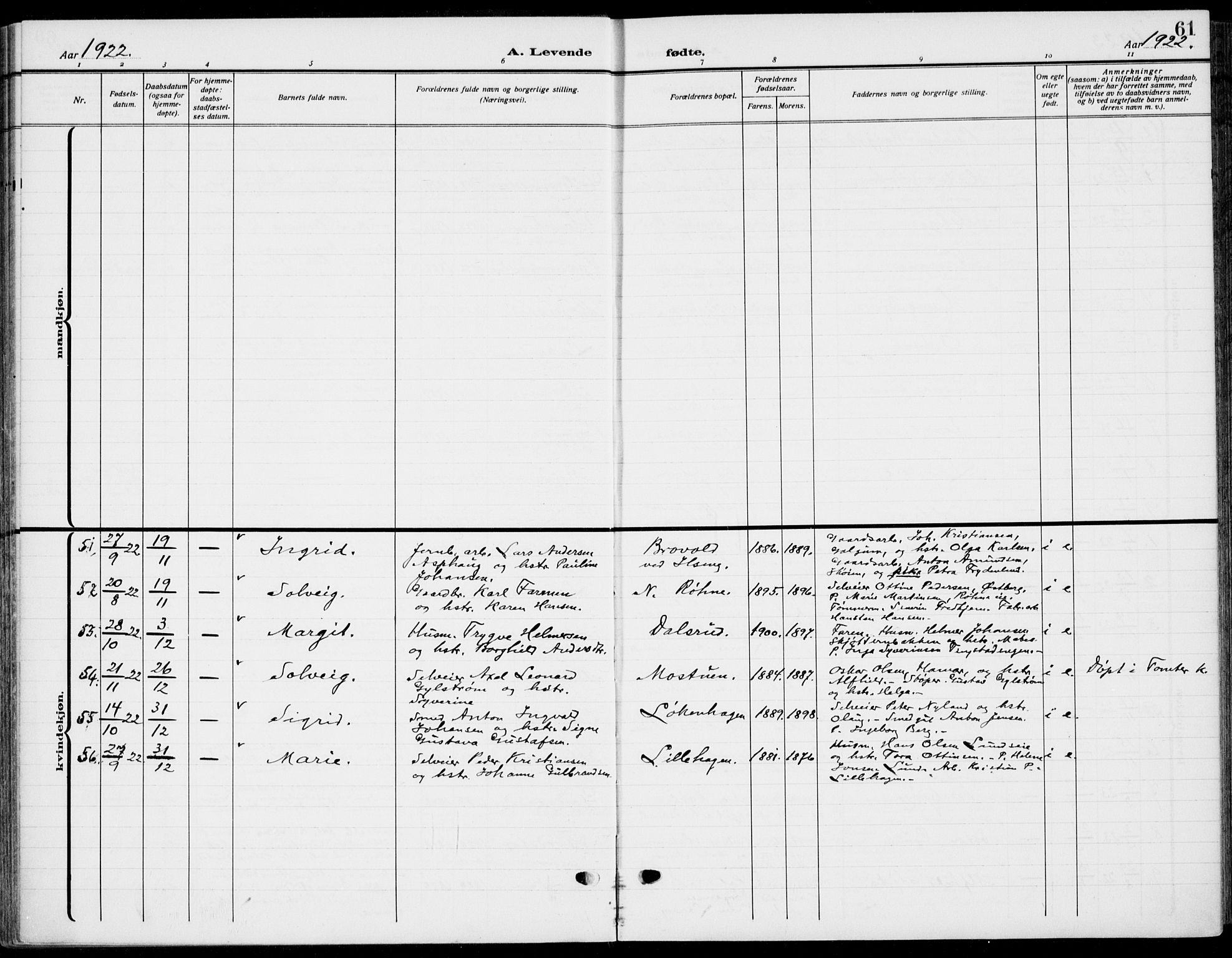 Romedal prestekontor, AV/SAH-PREST-004/K/L0012: Parish register (official) no. 12, 1913-1935, p. 61