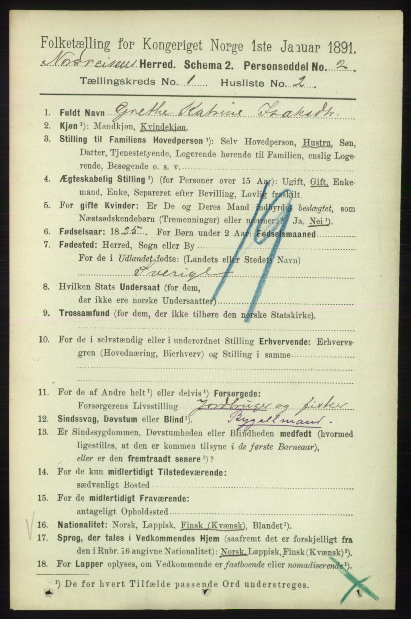 RA, 1891 census for 1942 Nordreisa, 1891, p. 112