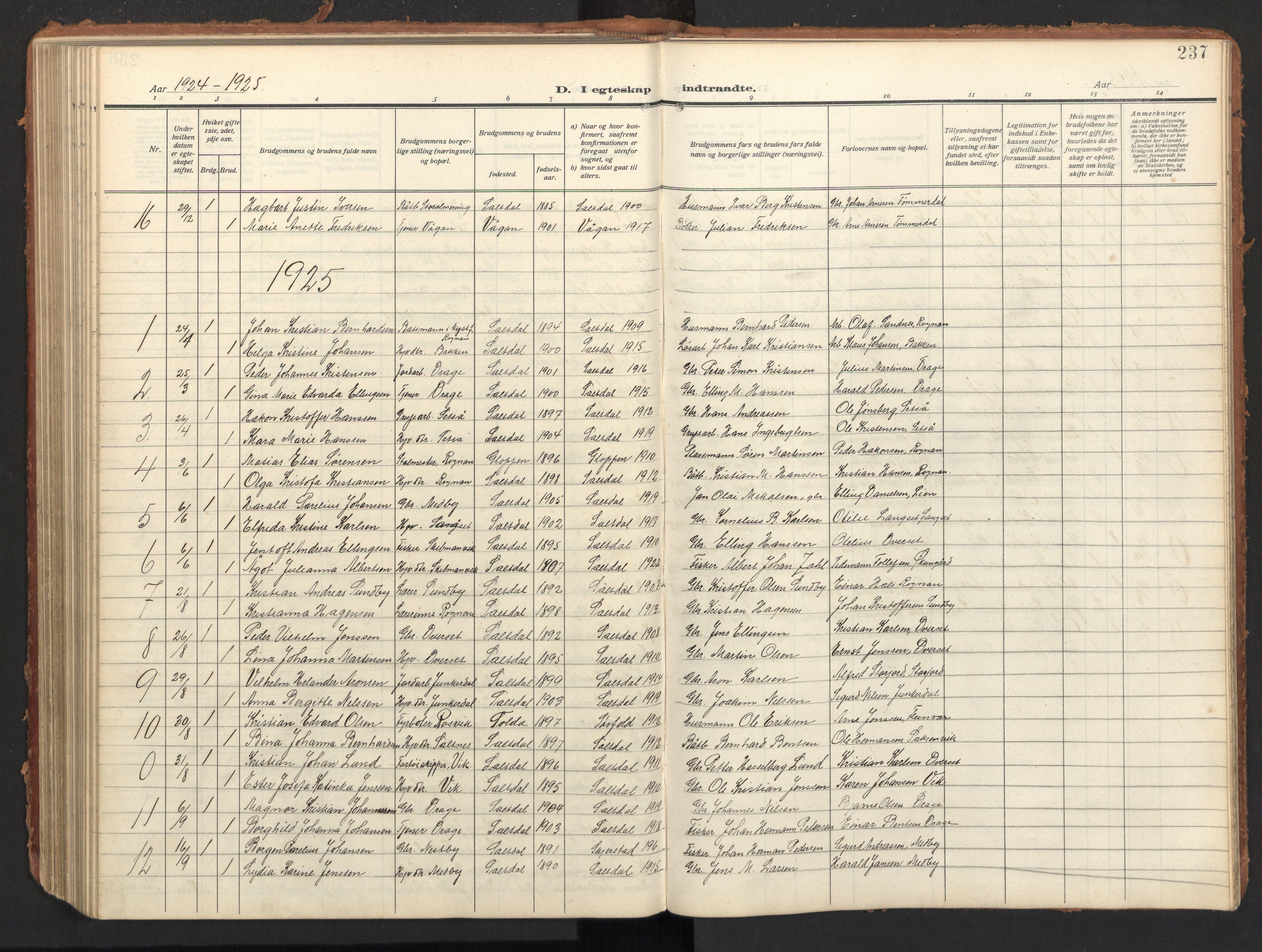 Ministerialprotokoller, klokkerbøker og fødselsregistre - Nordland, SAT/A-1459/847/L0683: Parish register (copy) no. 847C11, 1908-1929, p. 237