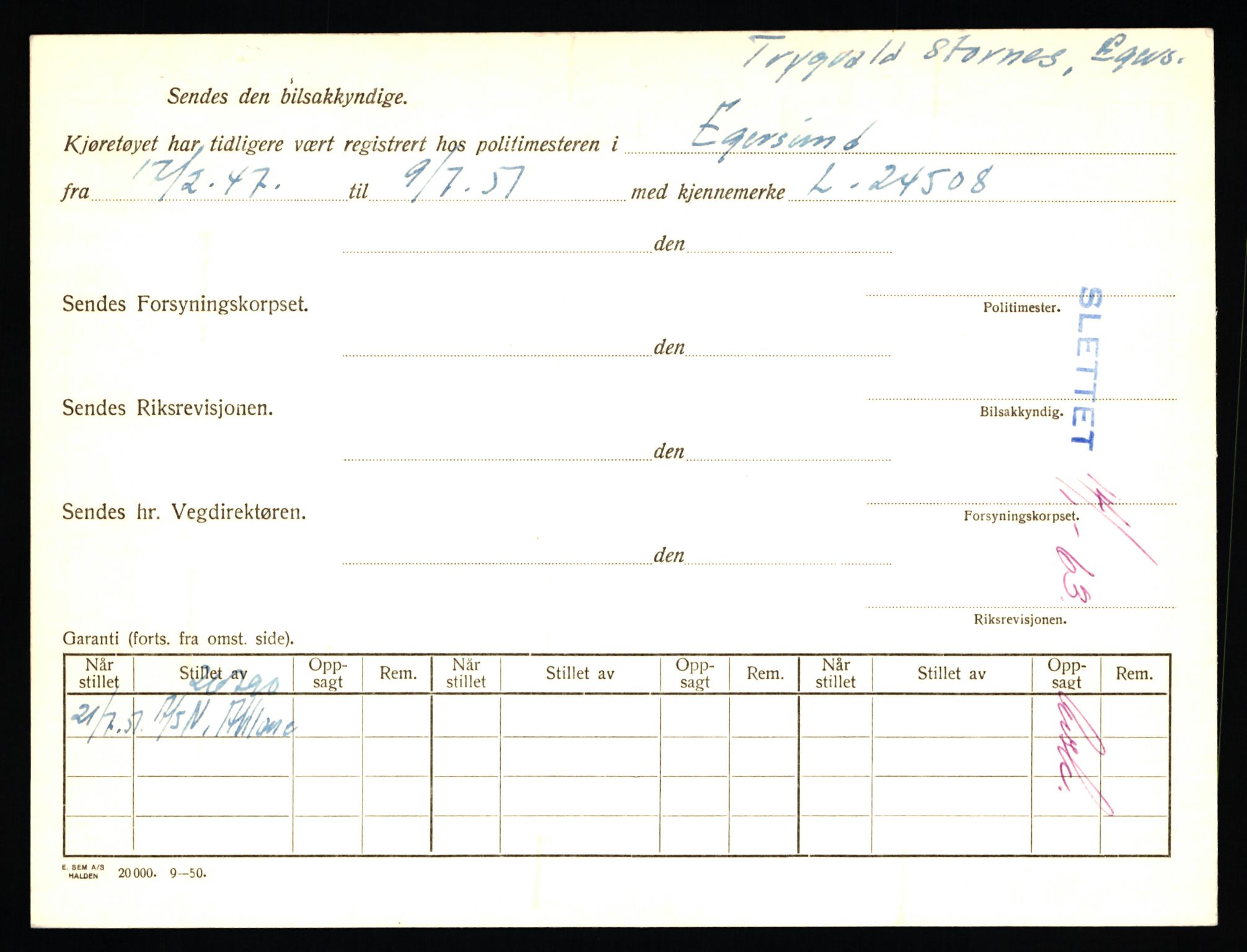 Stavanger trafikkstasjon, AV/SAST-A-101942/0/F/L0042: L-24600 - L-25233, 1930-1971, p. 274