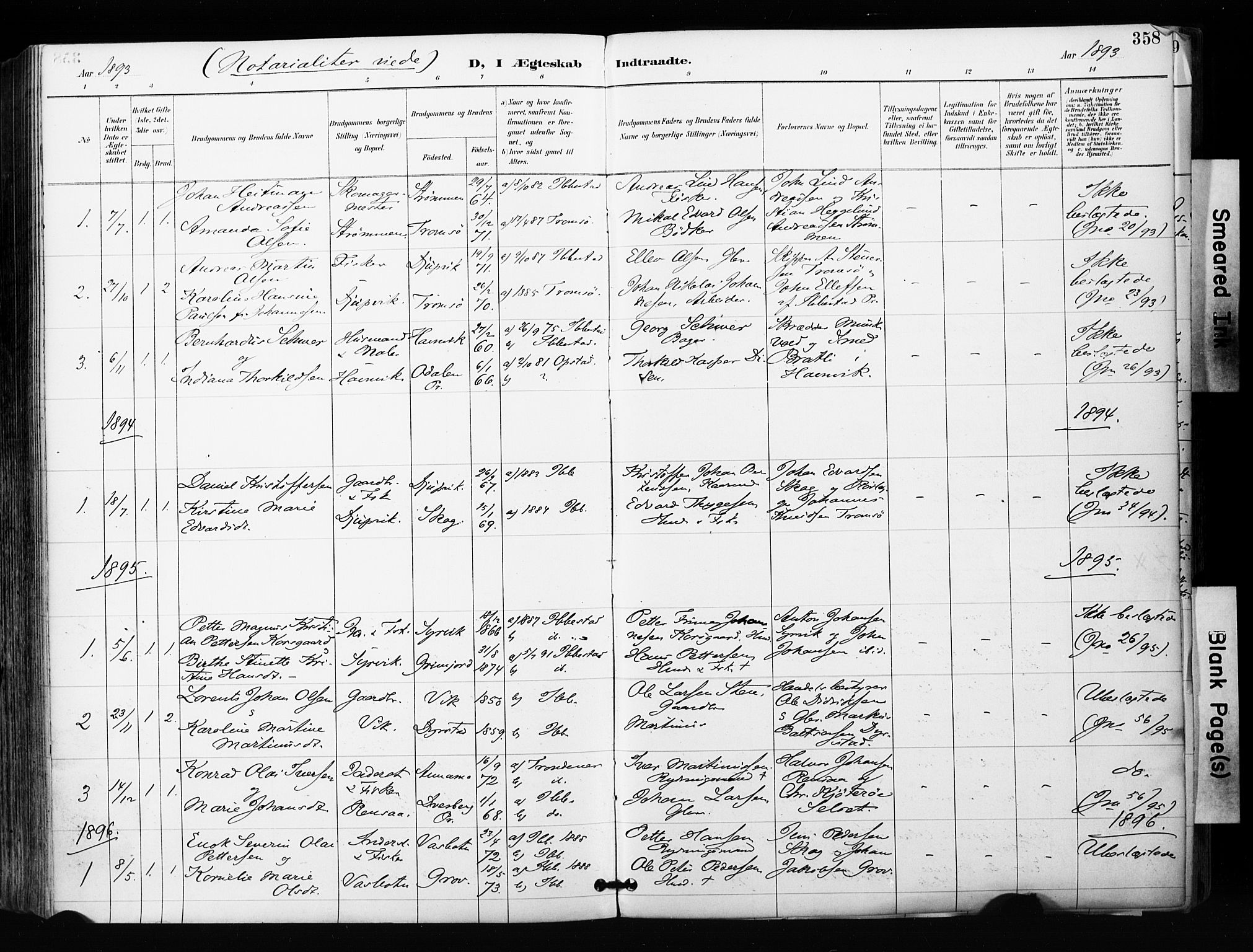 Ibestad sokneprestembete, SATØ/S-0077/H/Ha/Haa/L0012kirke: Parish register (official) no. 12, 1890-1900, p. 358