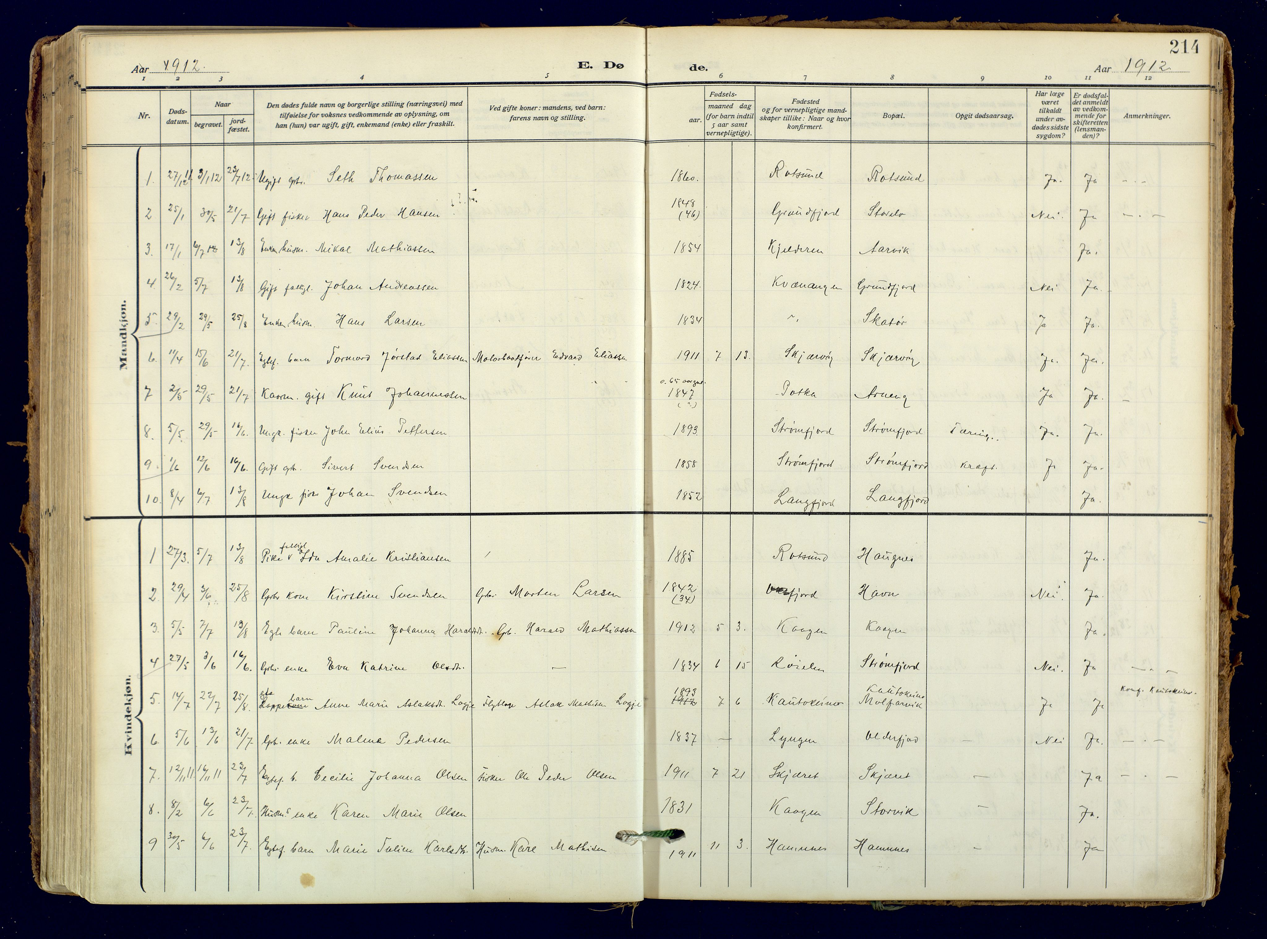 Skjervøy sokneprestkontor, AV/SATØ-S-1300/H/Ha/Haa: Parish register (official) no. 18, 1910-1926, p. 214