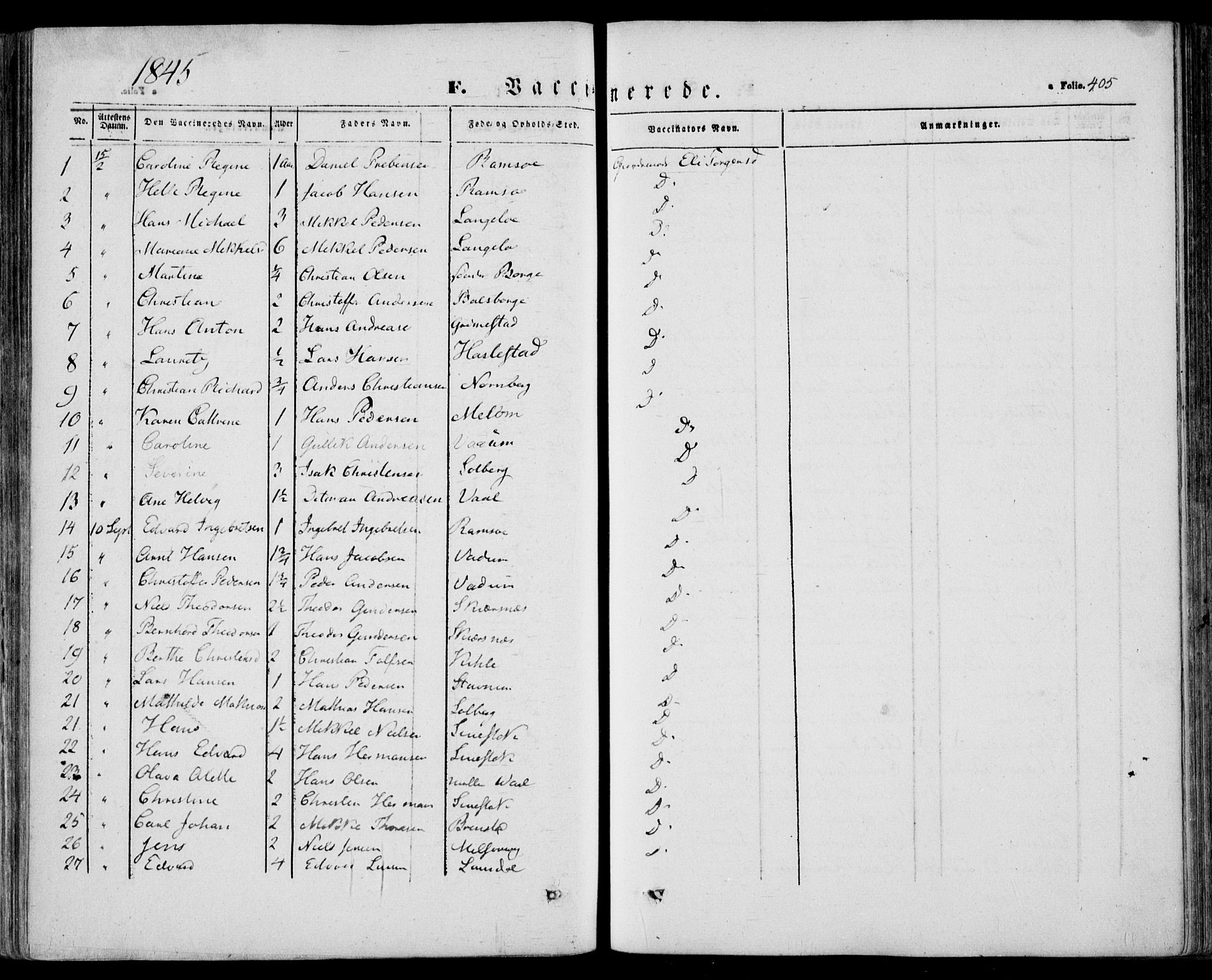Stokke kirkebøker, SAKO/A-320/F/Fa/L0007: Parish register (official) no. I 7, 1844-1857, p. 405
