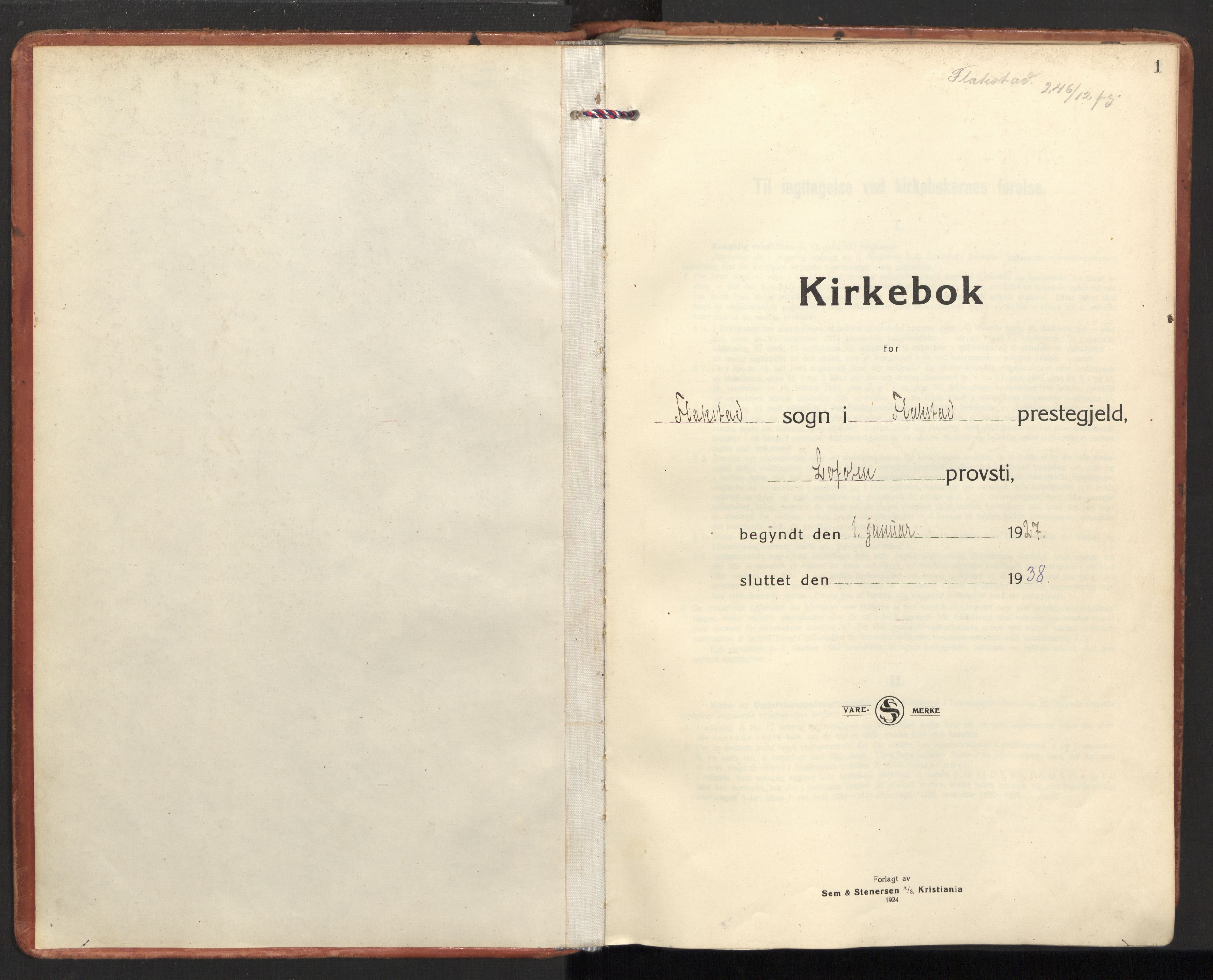 Ministerialprotokoller, klokkerbøker og fødselsregistre - Nordland, AV/SAT-A-1459/885/L1211: Parish register (official) no. 885A11, 1927-1938, p. 1