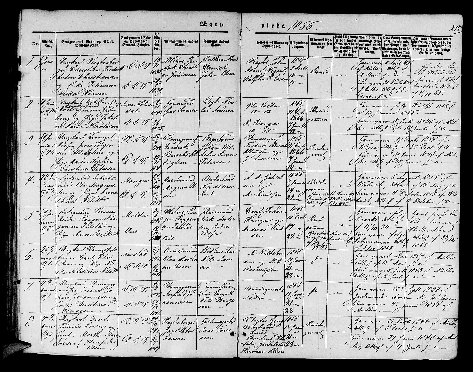 Korskirken sokneprestembete, SAB/A-76101/H/Hab: Parish register (copy) no. D 1, 1840-1867, p. 275