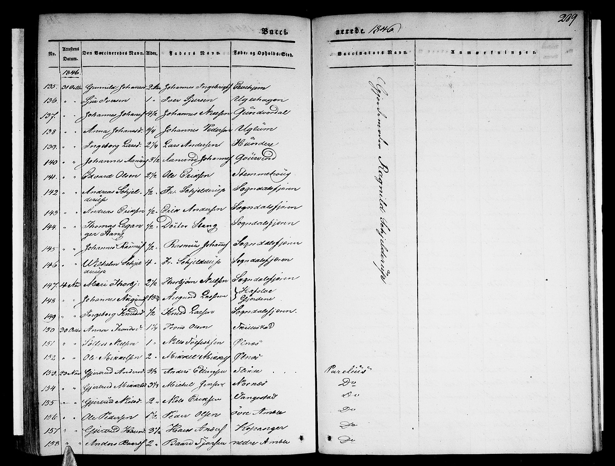 Sogndal sokneprestembete, SAB/A-81301/H/Haa/Haaa/L0011: Parish register (official) no. A 11, 1839-1847, p. 289