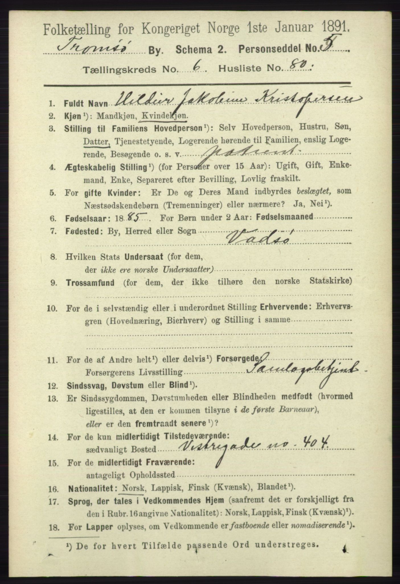 RA, 1891 census for 1902 Tromsø, 1891, p. 6509
