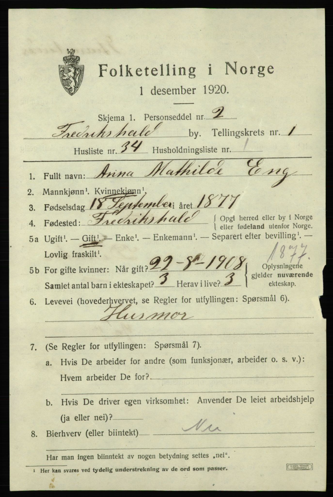 SAO, 1920 census for Fredrikshald, 1920, p. 8680