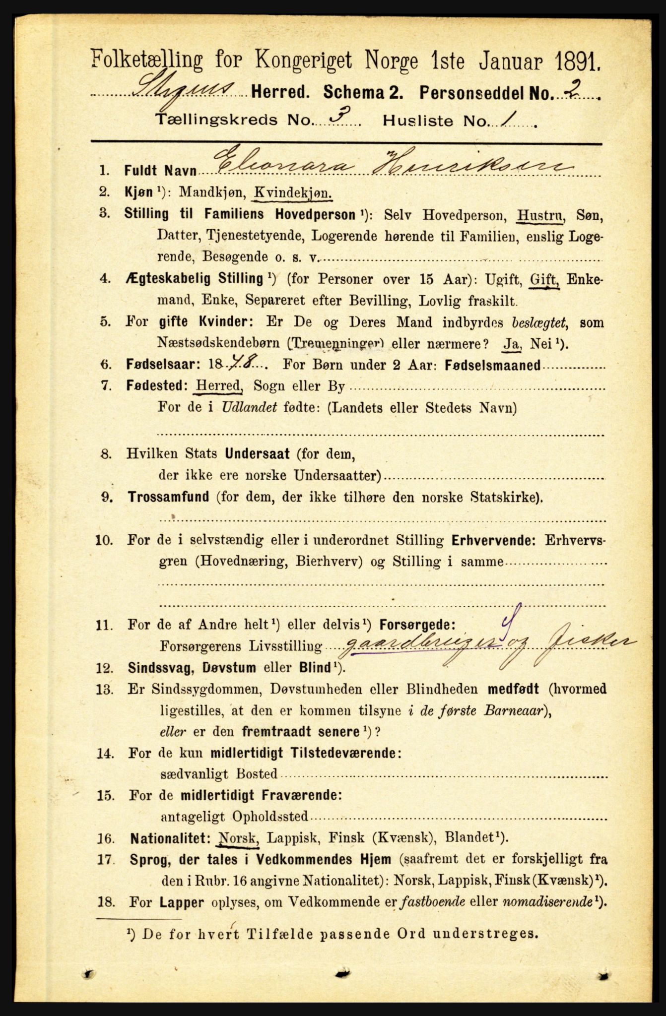 RA, 1891 census for 1848 Steigen, 1891, p. 937