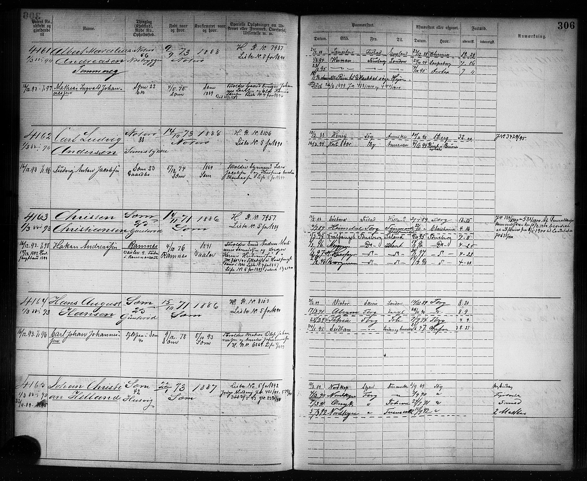 Tønsberg innrulleringskontor, AV/SAKO-A-786/F/Fb/L0007: Annotasjonsrulle Patent nr. 2636-5150, 1881-1892, p. 307