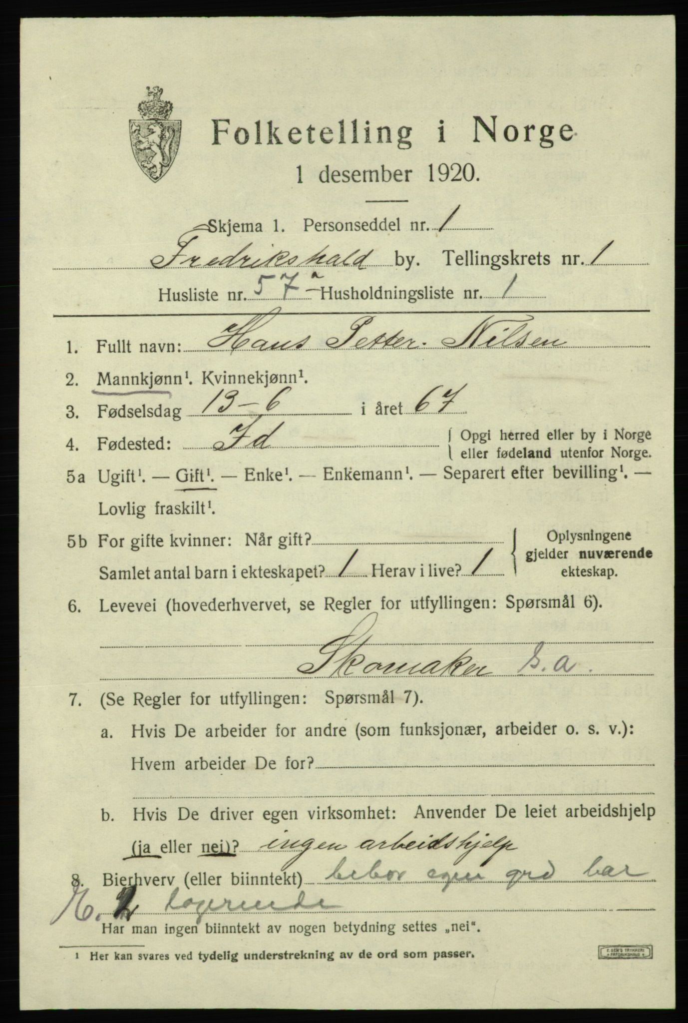 SAO, 1920 census for Fredrikshald, 1920, p. 9171