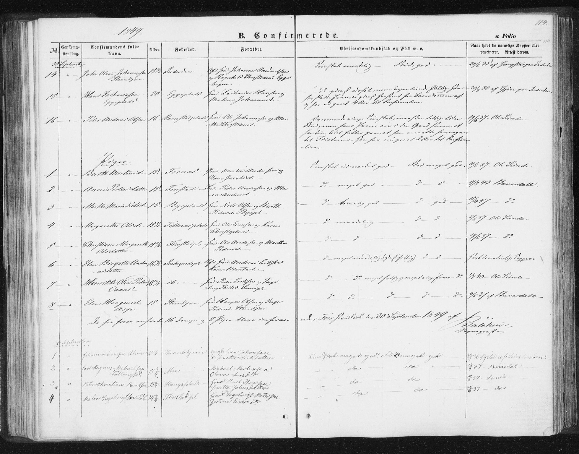 Ministerialprotokoller, klokkerbøker og fødselsregistre - Nord-Trøndelag, SAT/A-1458/746/L0446: Parish register (official) no. 746A05, 1846-1859, p. 114