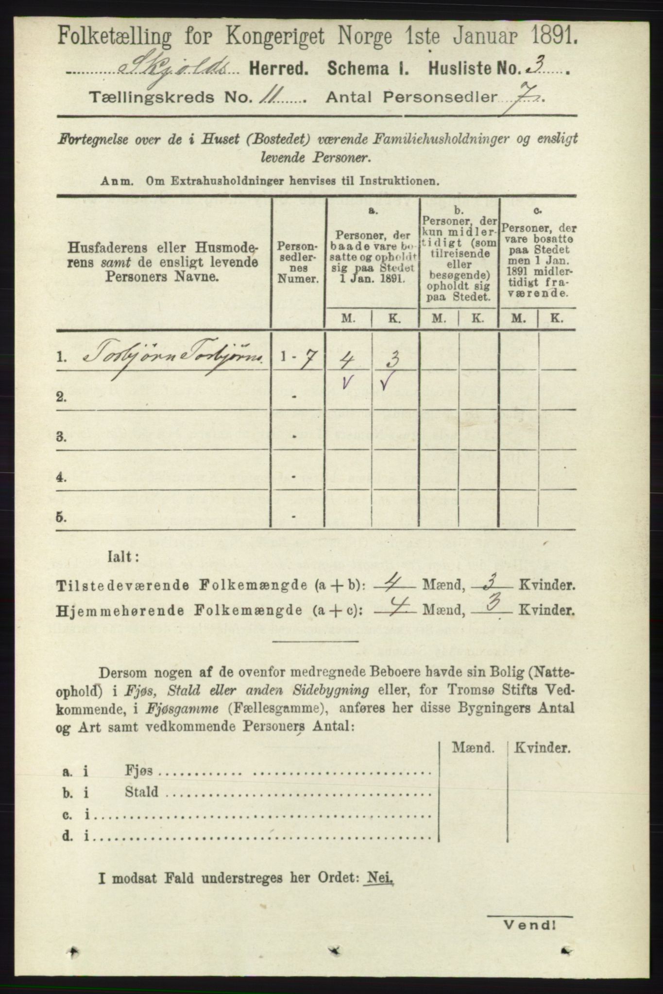 RA, 1891 census for 1154 Skjold, 1891, p. 2038