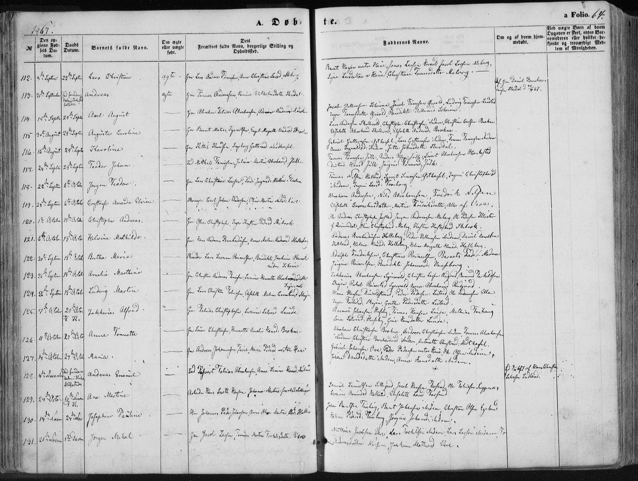 Lista sokneprestkontor, AV/SAK-1111-0027/F/Fa/L0011: Parish register (official) no. A 11, 1861-1878, p. 64