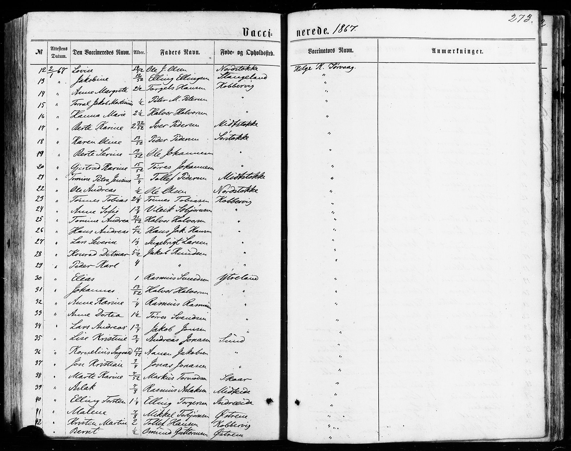 Avaldsnes sokneprestkontor, SAST/A -101851/H/Ha/Haa/L0011: Parish register (official) no. A 11, 1861-1880, p. 273