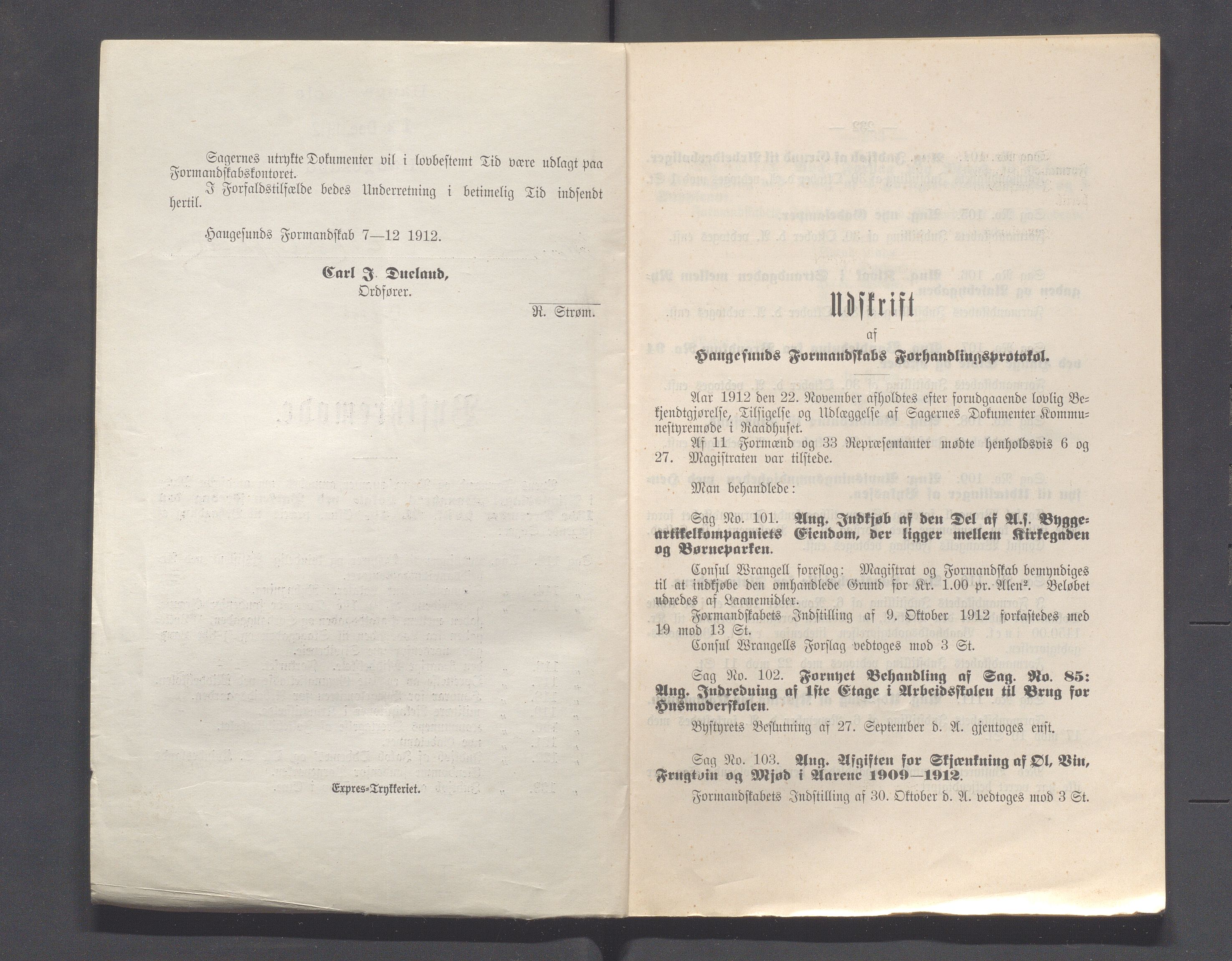 Haugesund kommune - Formannskapet og Bystyret, IKAR/A-740/A/Abb/L0002: Bystyreforhandlinger, 1908-1917, p. 392