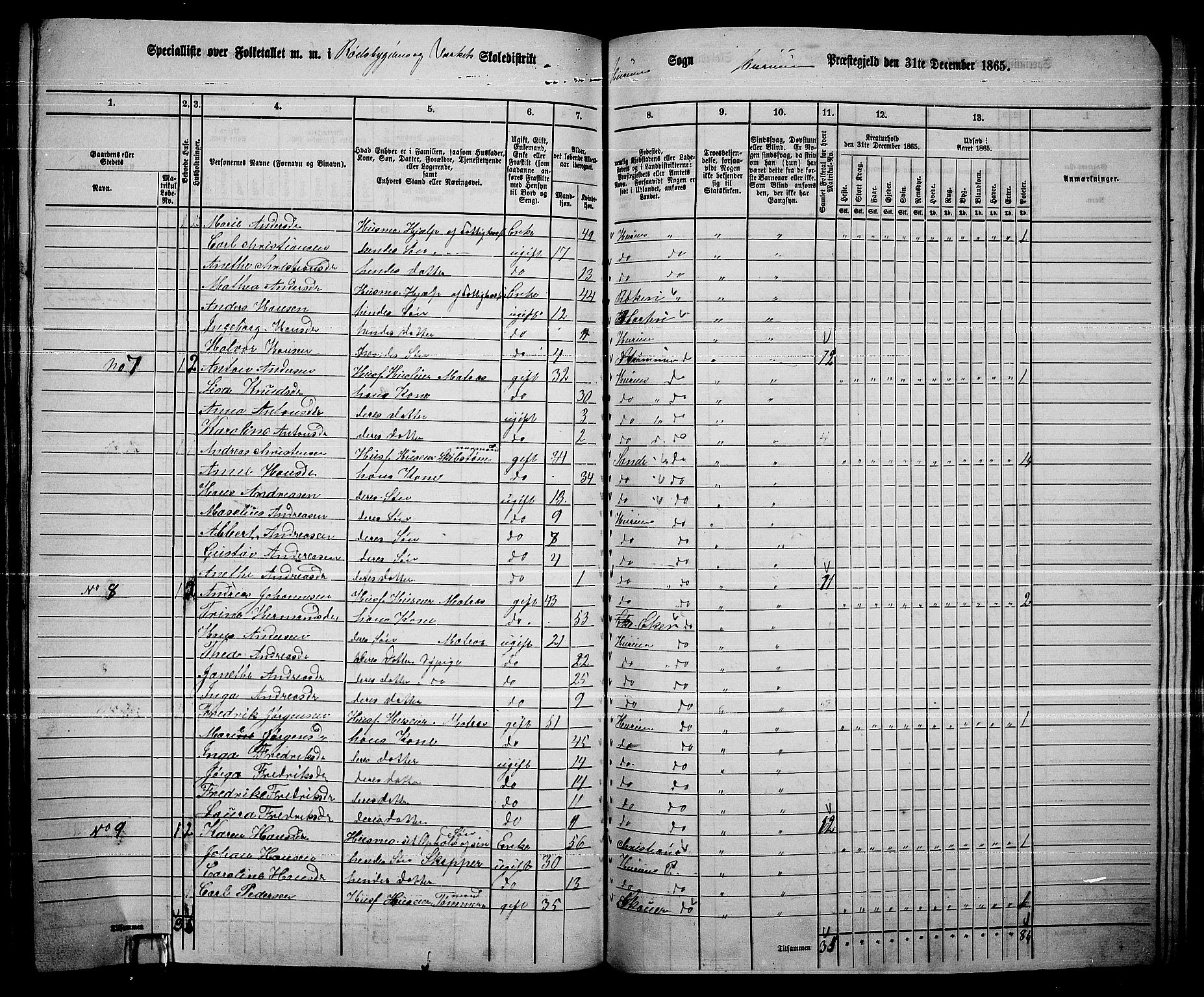 RA, 1865 census for Hurum, 1865, p. 76