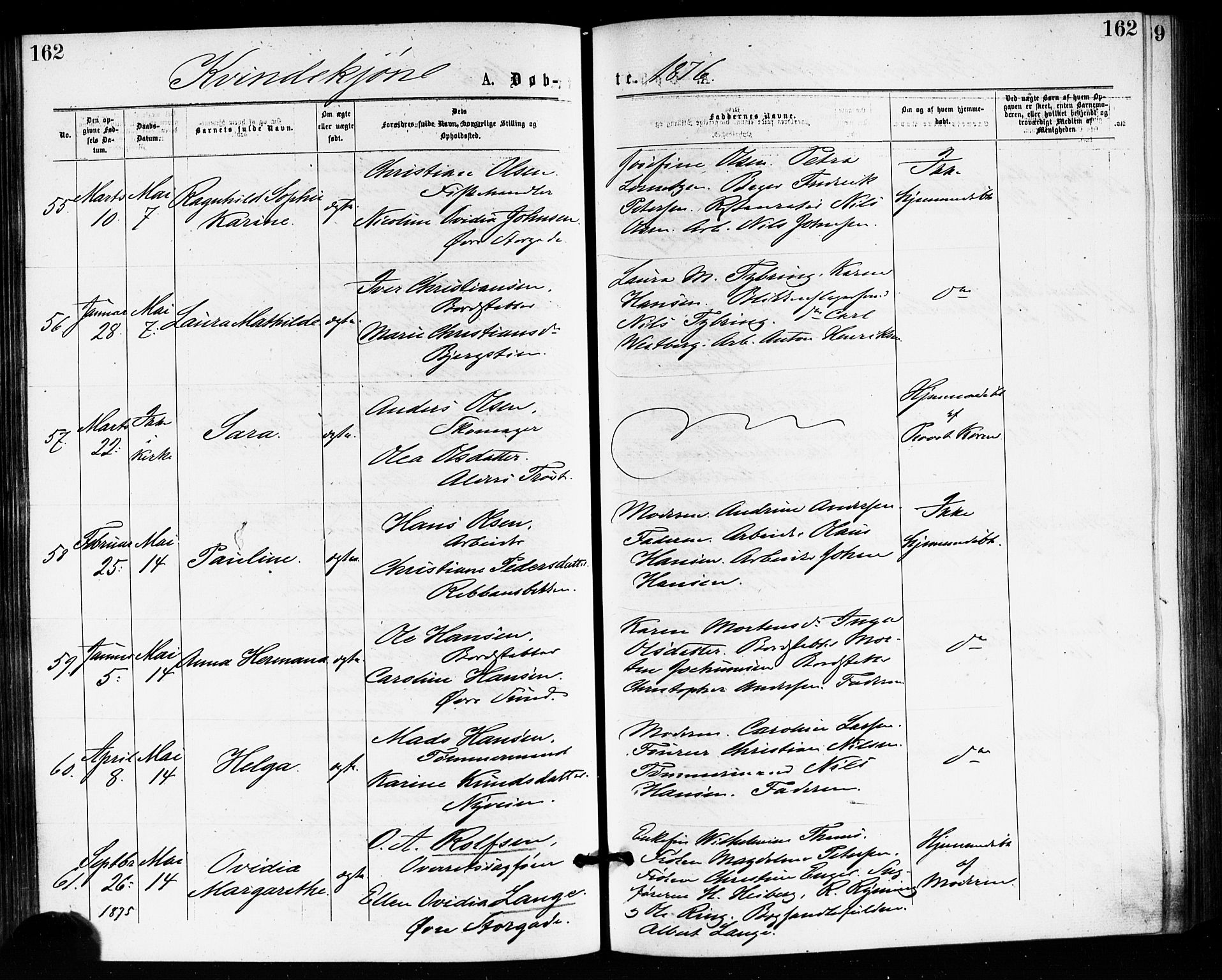 Bragernes kirkebøker, AV/SAKO-A-6/F/Fb/L0005: Parish register (official) no. II 5, 1875-1877, p. 162