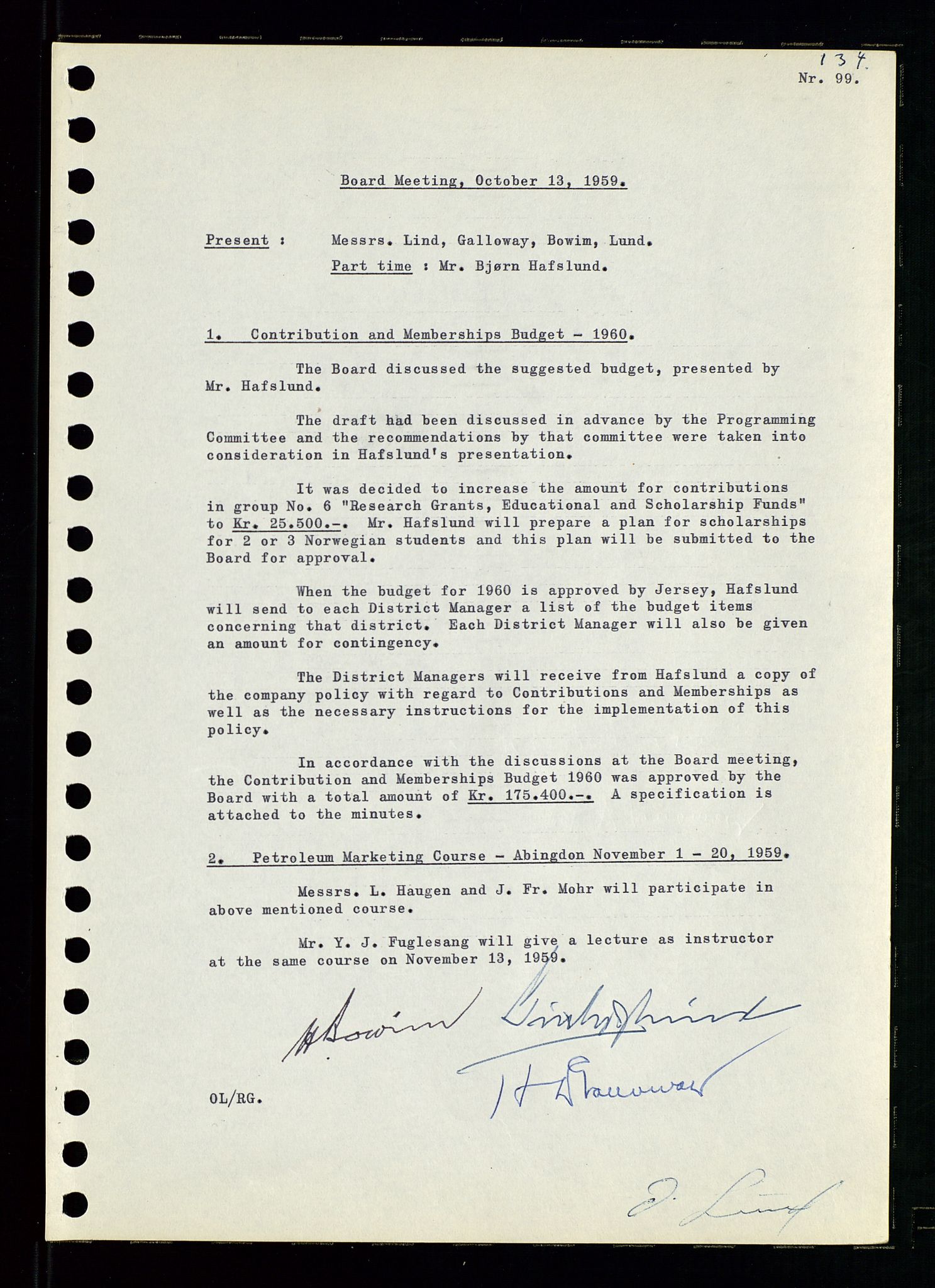 Pa 0982 - Esso Norge A/S, AV/SAST-A-100448/A/Aa/L0001/0001: Den administrerende direksjon Board minutes (styrereferater) / Den administrerende direksjon Board minutes (styrereferater), 1958-1959, p. 134