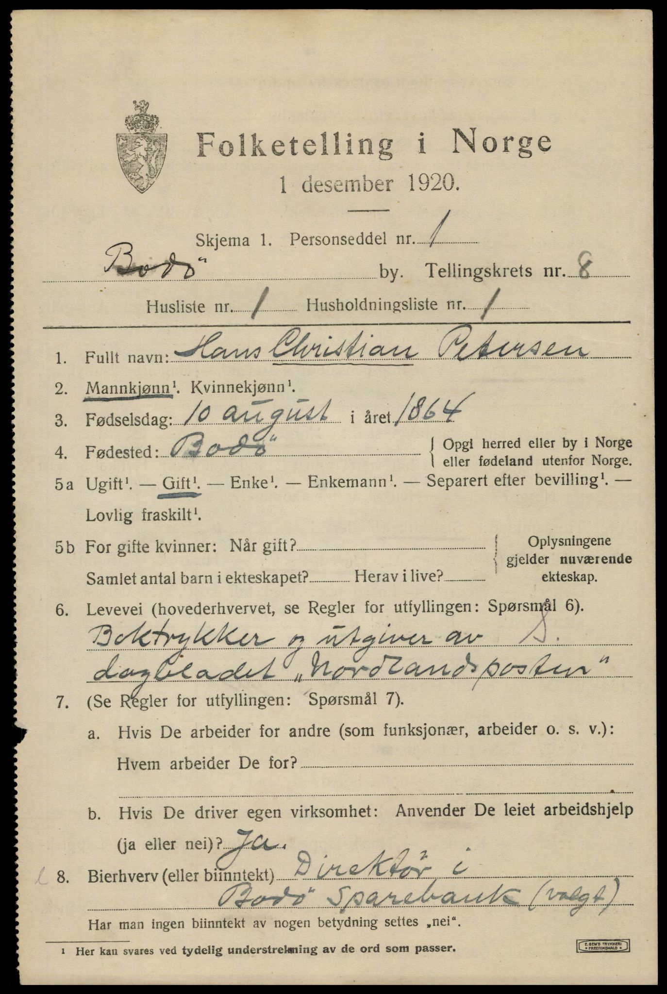 SAT, 1920 census for Bodø, 1920, p. 12131