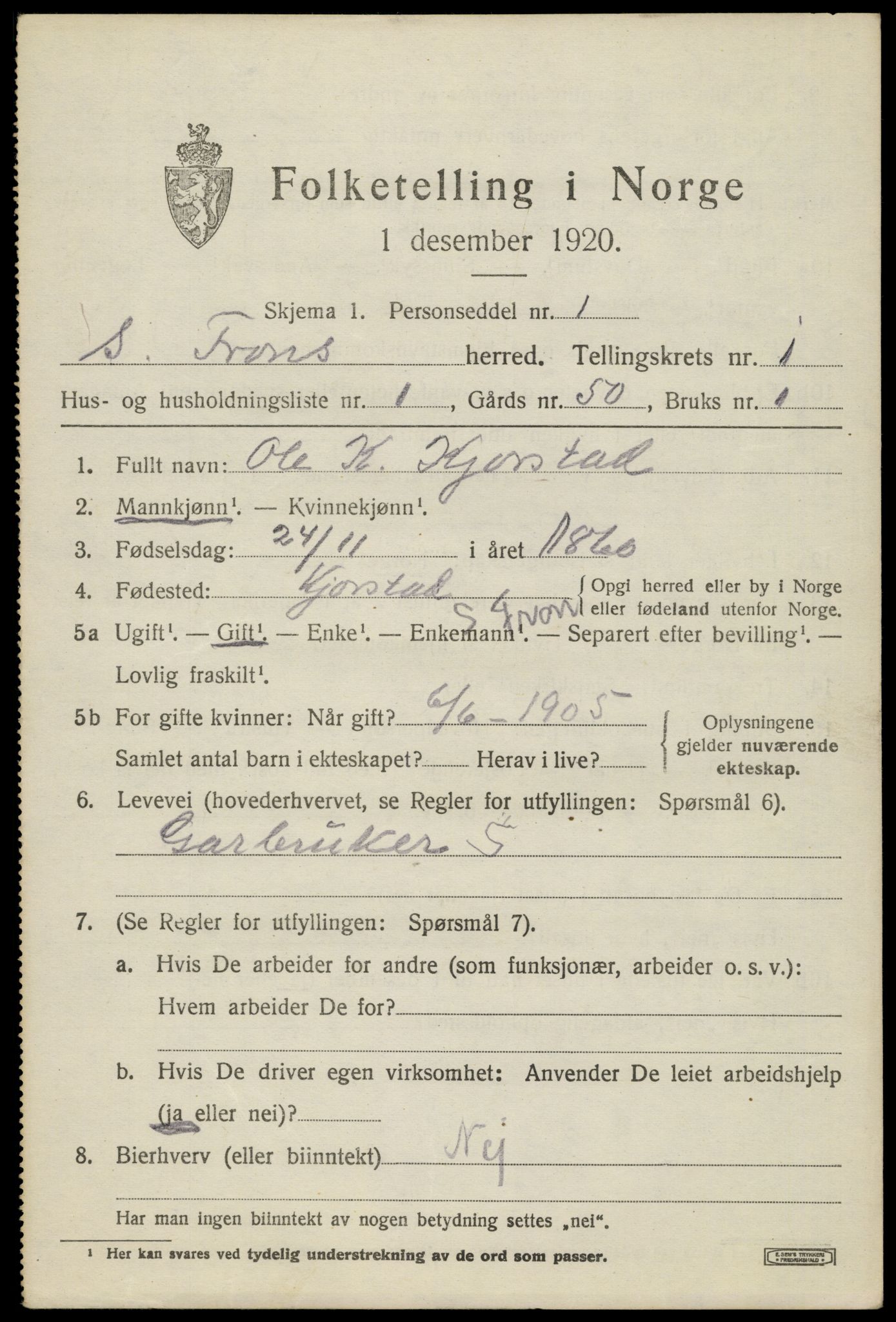 SAH, 1920 census for Sør-Fron, 1920, p. 1129