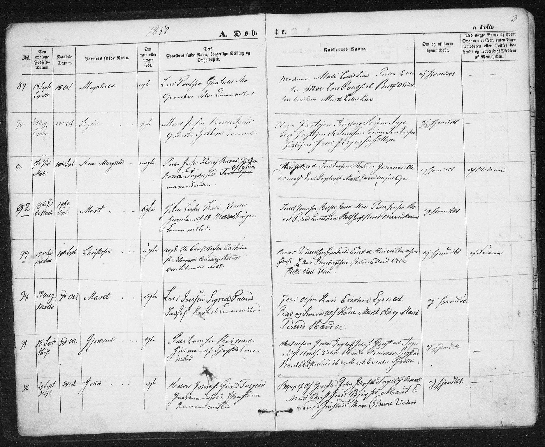 Ministerialprotokoller, klokkerbøker og fødselsregistre - Sør-Trøndelag, SAT/A-1456/691/L1076: Parish register (official) no. 691A08, 1852-1861, p. 3