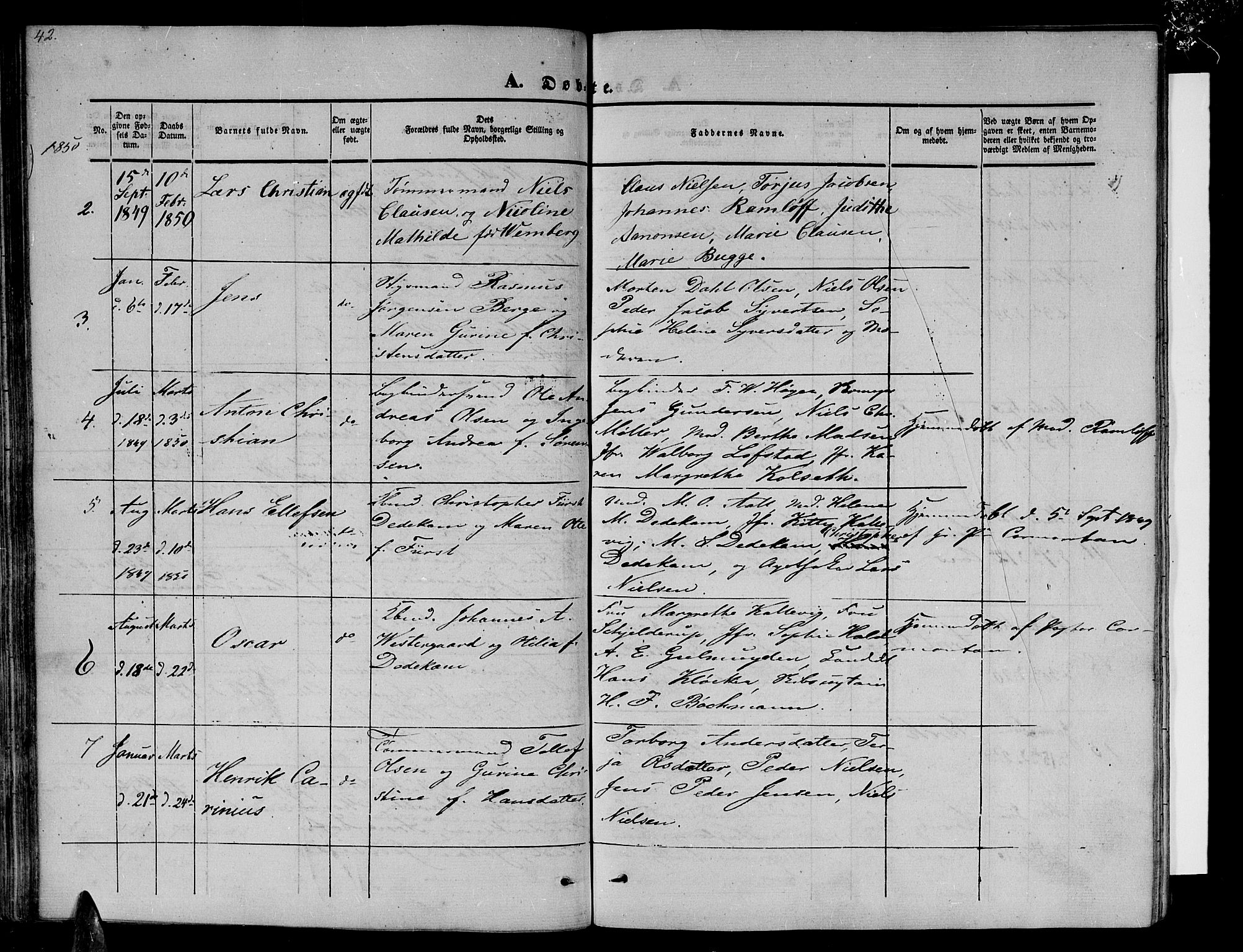 Arendal sokneprestkontor, Trefoldighet, AV/SAK-1111-0040/F/Fb/L0002: Parish register (copy) no. B 2, 1838-1860, p. 42