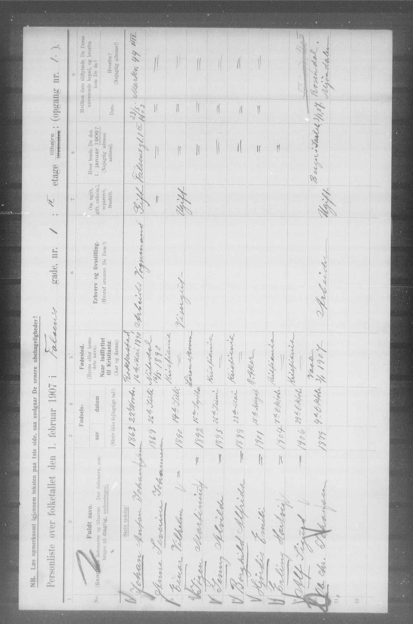 OBA, Municipal Census 1907 for Kristiania, 1907, p. 11764