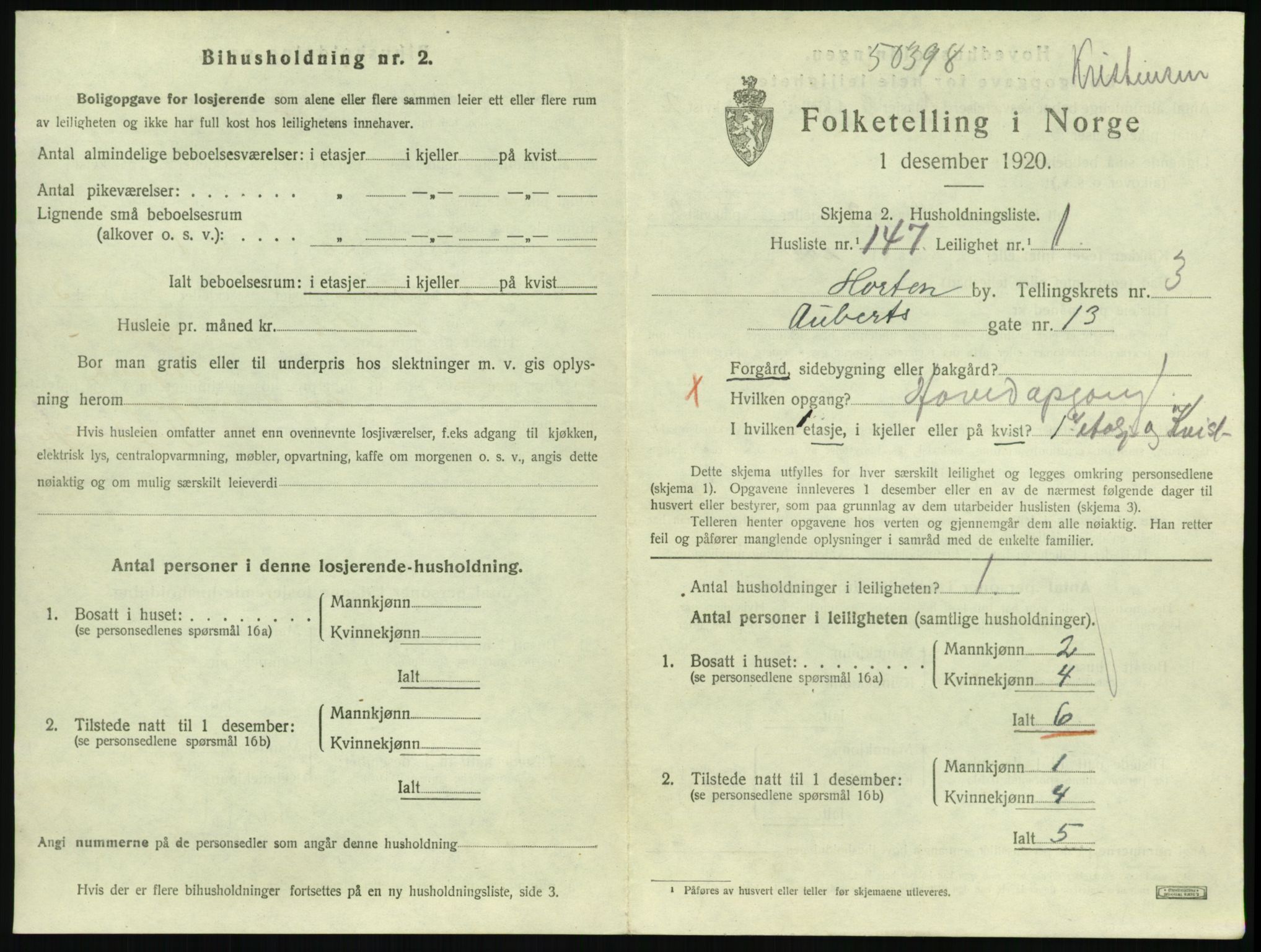 SAKO, 1920 census for Horten, 1920, p. 4613